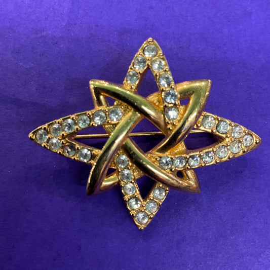 Vintage MONET 1960s Atomic Star Crystal Brooch, Gold Tone with Silver Rhinestones - Sustainable Fashion Gift