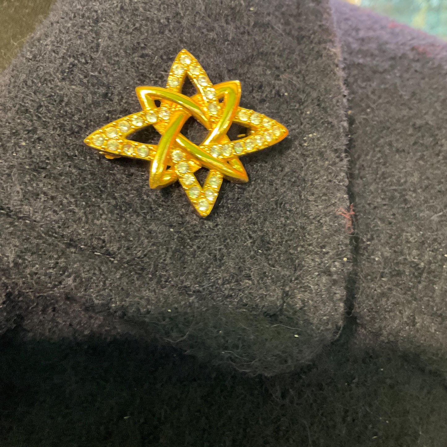 Vintage MONET 1960s Atomic Star Crystal Brooch, Gold Tone with Silver Rhinestones - Sustainable Fashion Gift