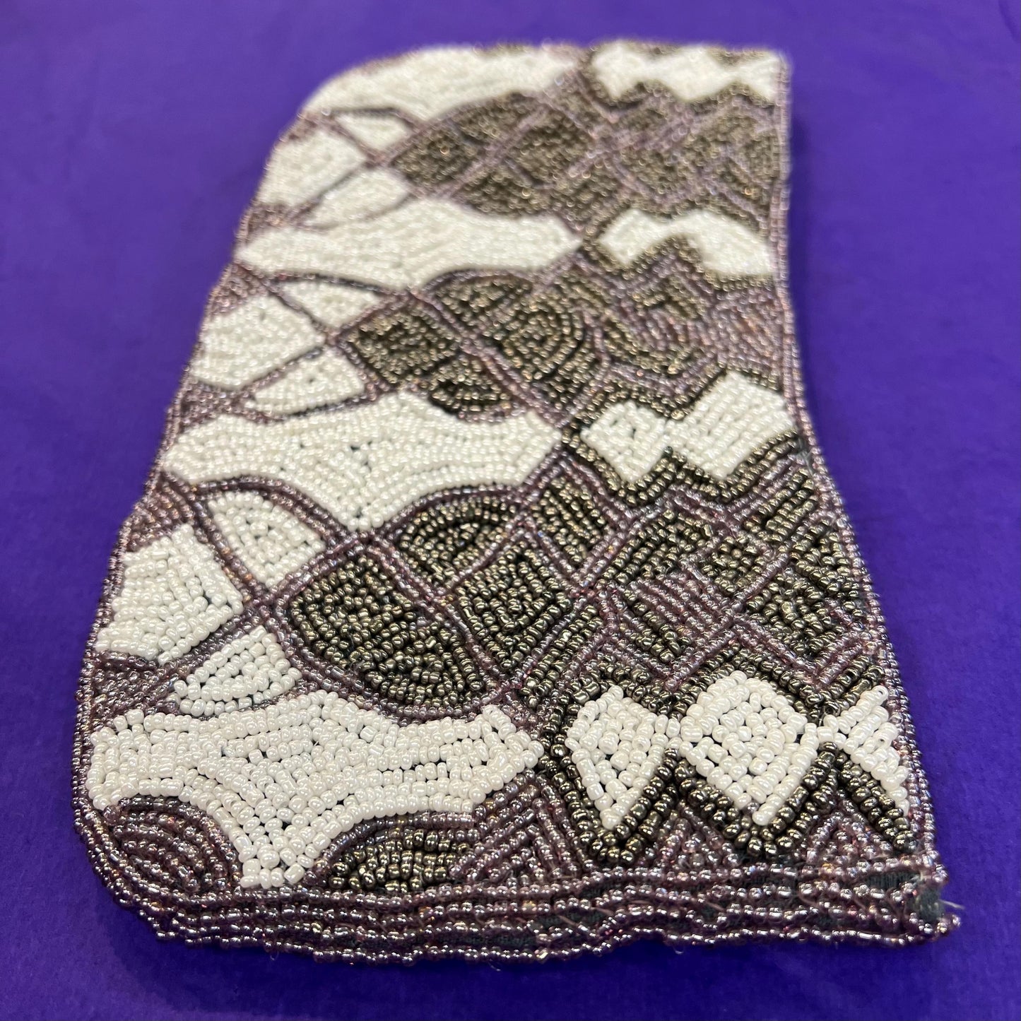 Vintage Beaded Clutch Bag by LUNA LLENA with ivory, mauve and old gold seed beads - Sustainable Fashion and Gifts