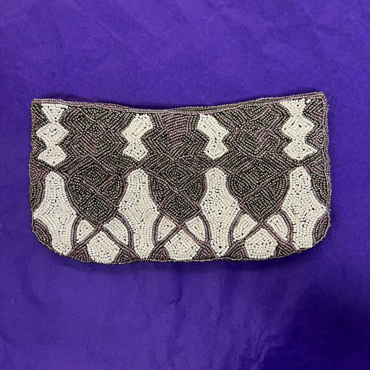 Vintage Beaded Clutch Bag by LUNA LLENA with ivory, mauve and old gold seed beads - Sustainable Fashion and Gifts