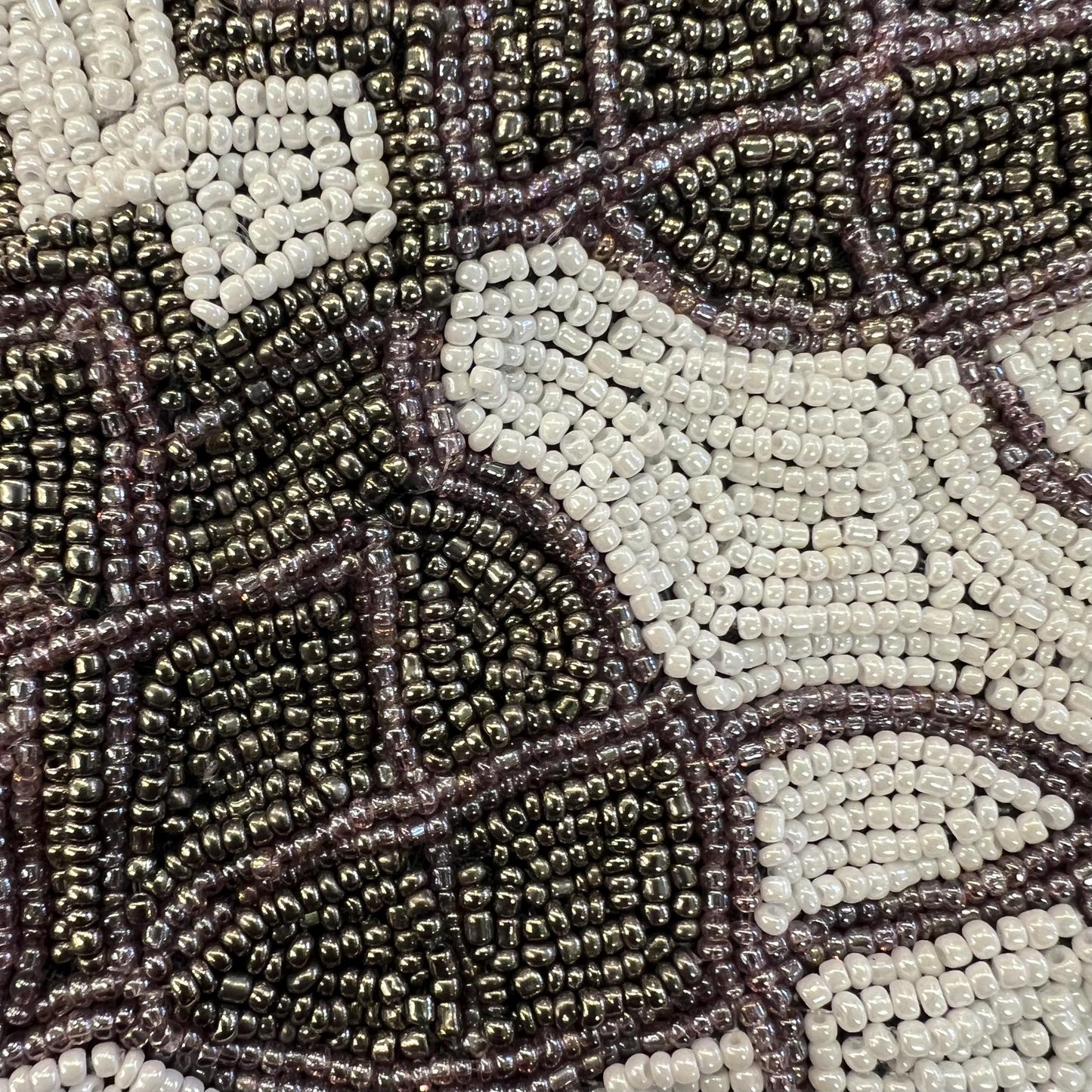 Vintage Beaded Clutch Bag by LUNA LLENA with ivory, mauve and old gold seed beads - Sustainable Fashion and Gifts