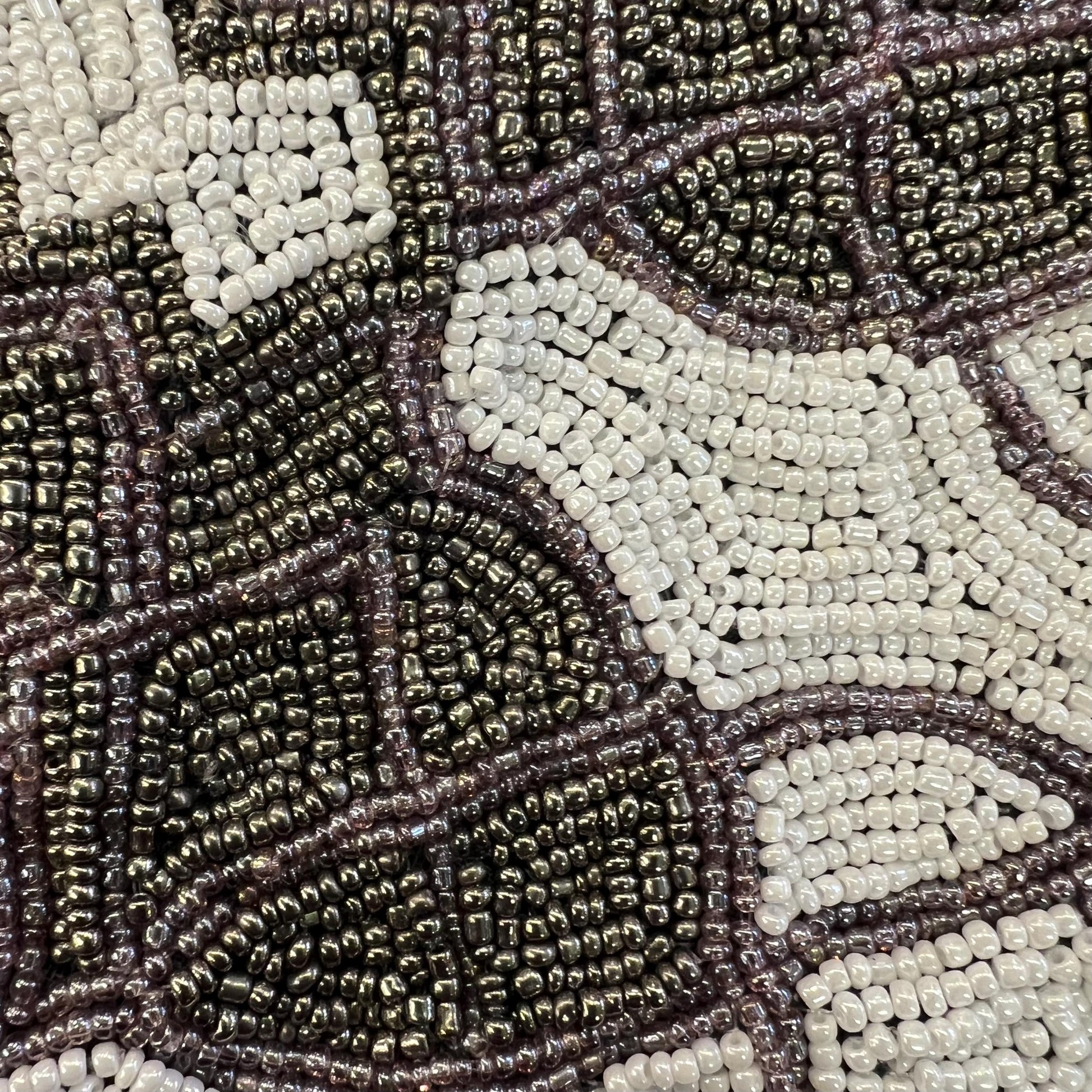 Vintage Beaded Clutch Bag by LUNA LLENA with ivory, mauve and old gold seed beads - Sustainable Fashion and Gifts