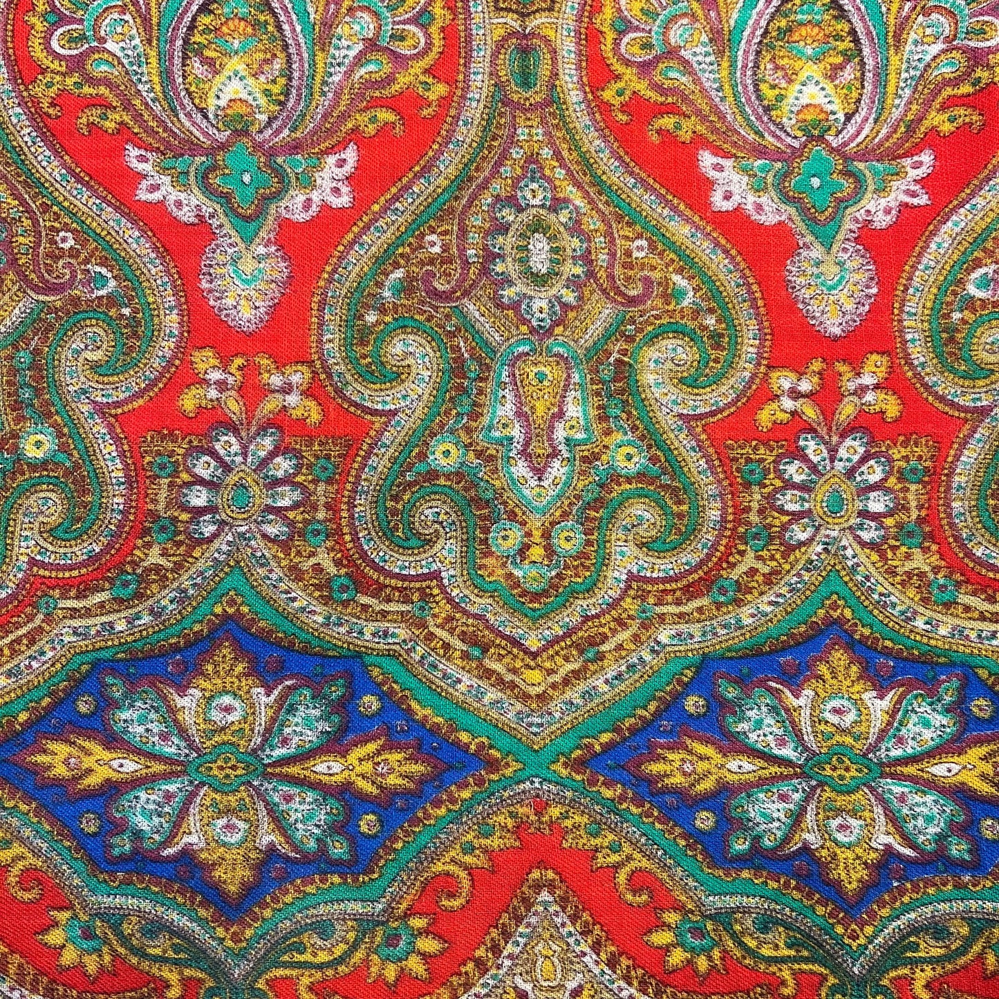 Vintage Gents 1960s Fine Pure Wool Double Sided Paisley Print Fringed Scarf - Sustainable Fashion and Gift
