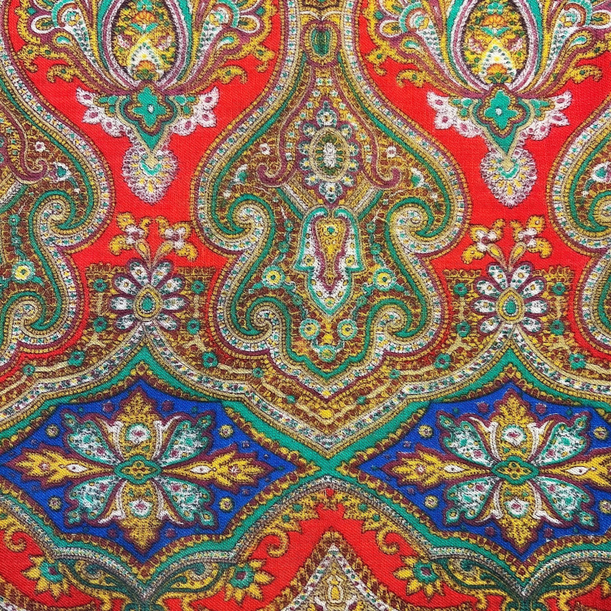 Vintage Gents 1960s Fine Pure Wool Double Sided Paisley Print Fringed Scarf - Sustainable Fashion and Gift