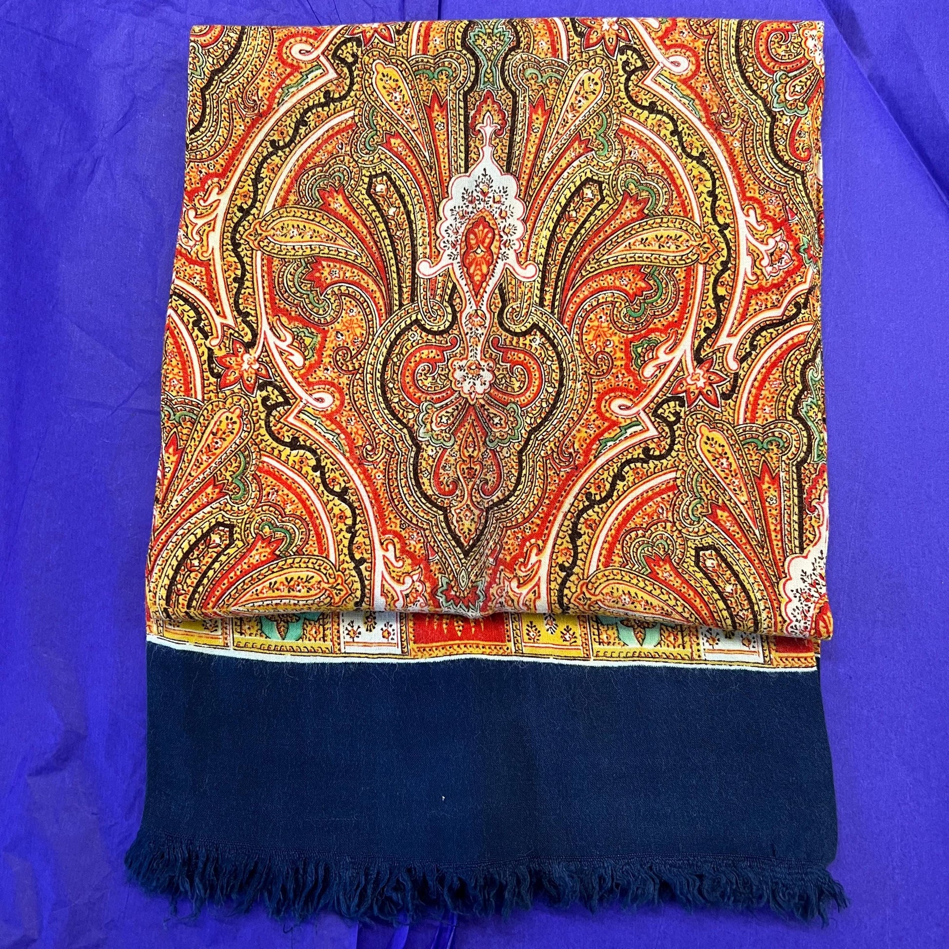 Vintage 1960s Gents Fine Wool Paisley Double Sided Scarf - Sustainable Fashion and Gift