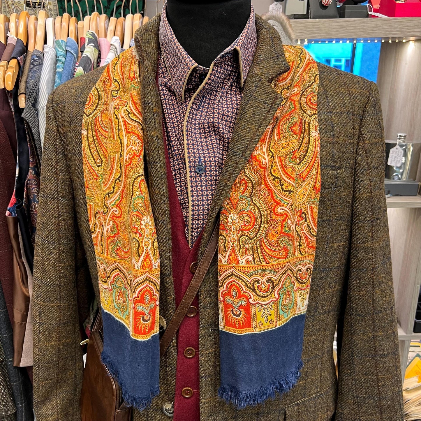 Vintage 1960s Gents Fine Wool Paisley Double Sided Scarf - Sustainable Fashion and Gift