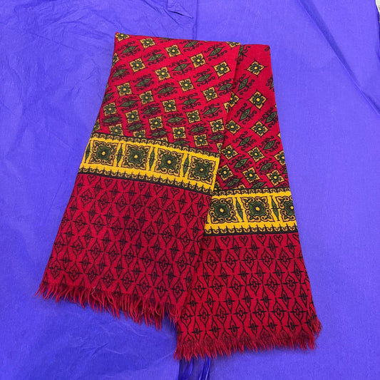 Vintage 1960s Gents Fine Wool Double Sided Geometric Paisley Fringed Scarf