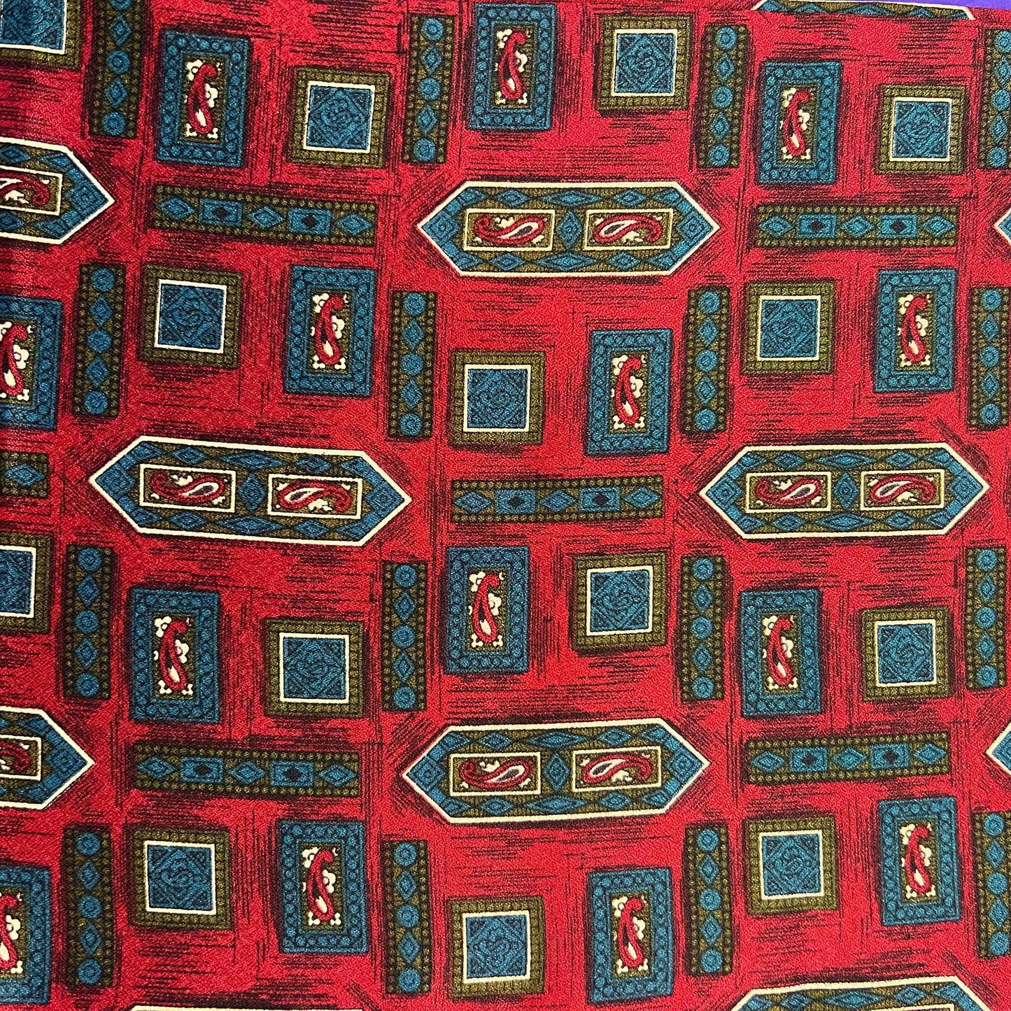 Vintage 1960s Gents Tricel Geometric Paisley Double Sided Fringed Scarf - Sustainable Fashion and Gift