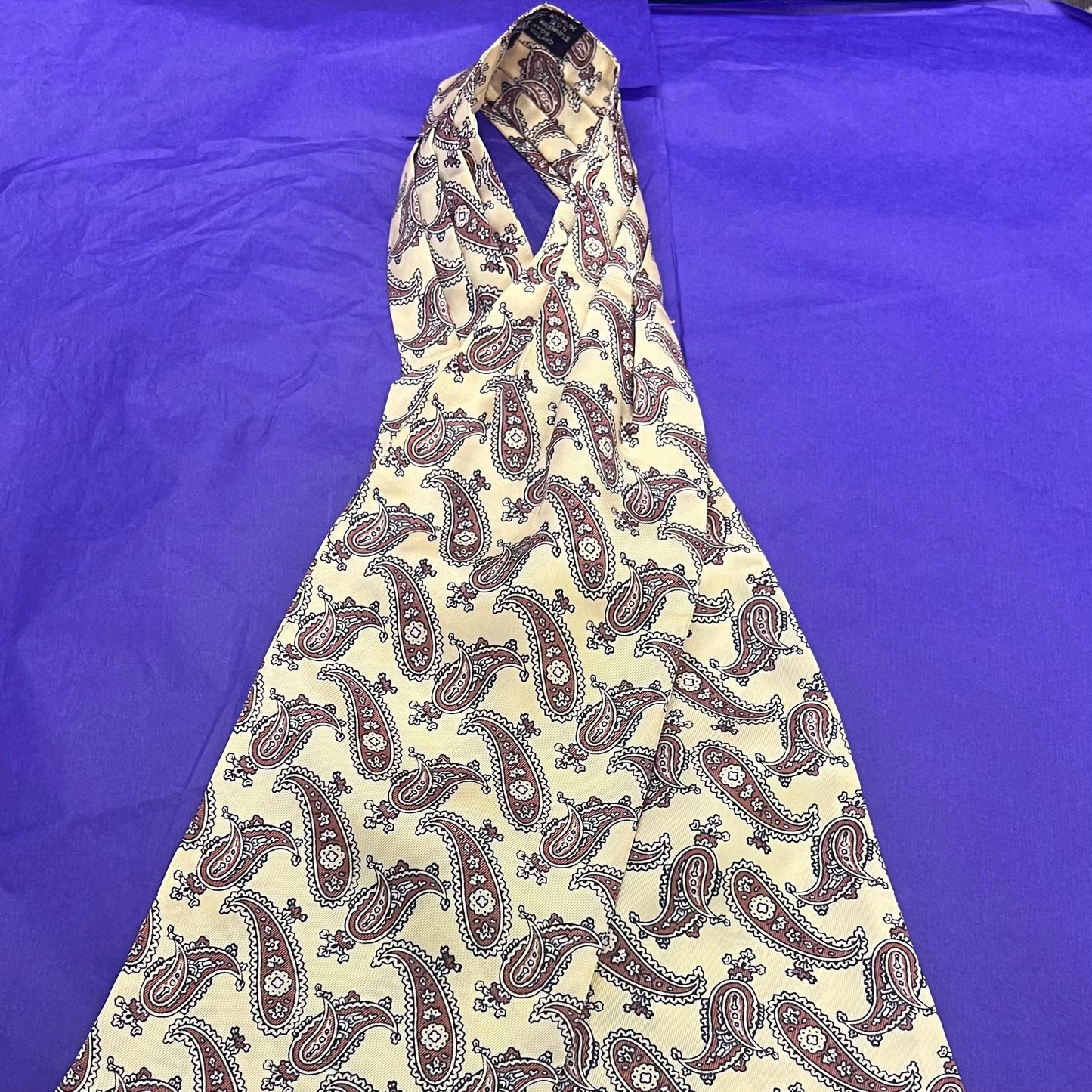 Vintage 1960s SAMMY Rayon Paisley Cravat, Brown and Black onto Pale Gold background - Sustainable Fashion and Gift