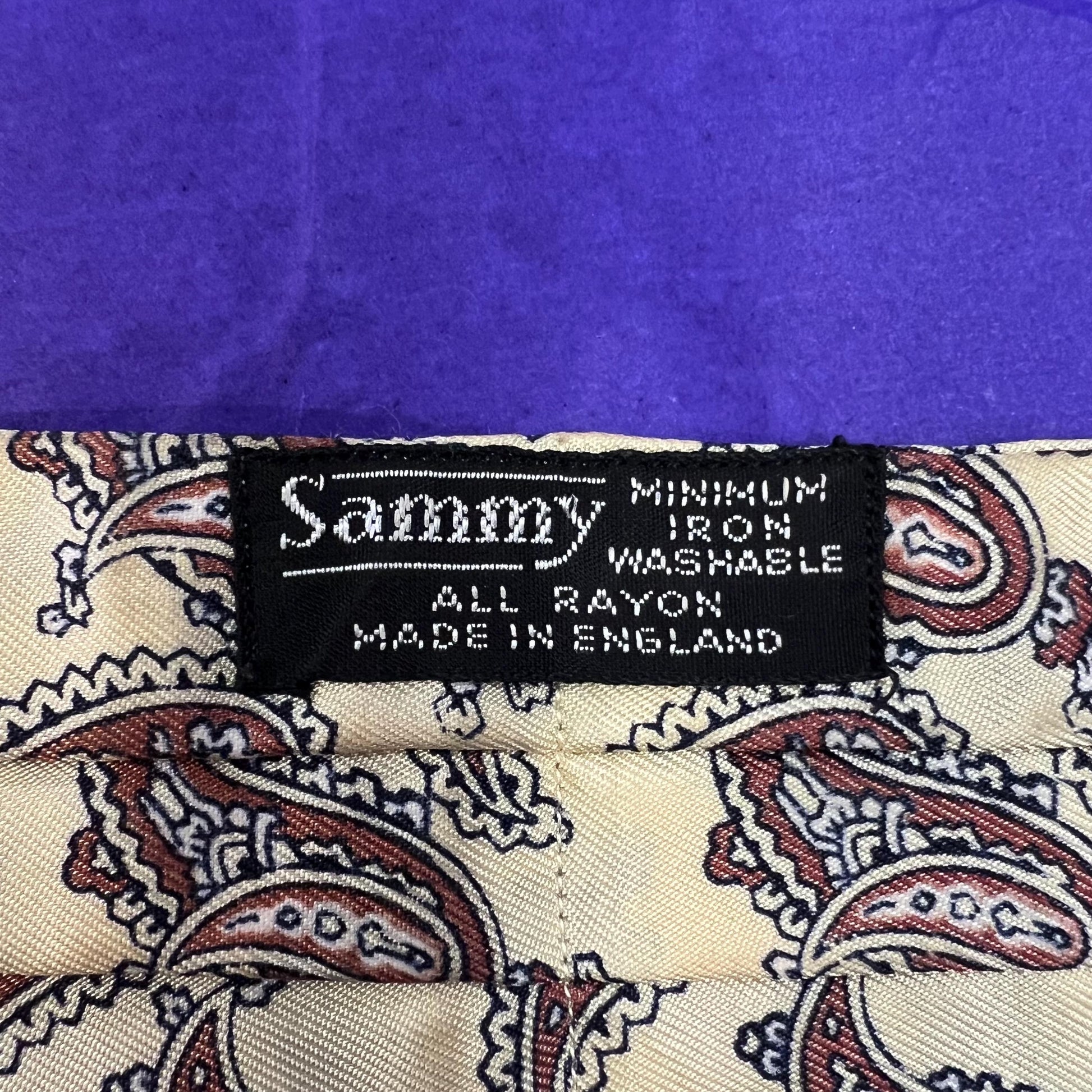 Vintage 1960s SAMMY Rayon Paisley Cravat, Brown and Black onto Pale Gold background - Sustainable Fashion and Gift