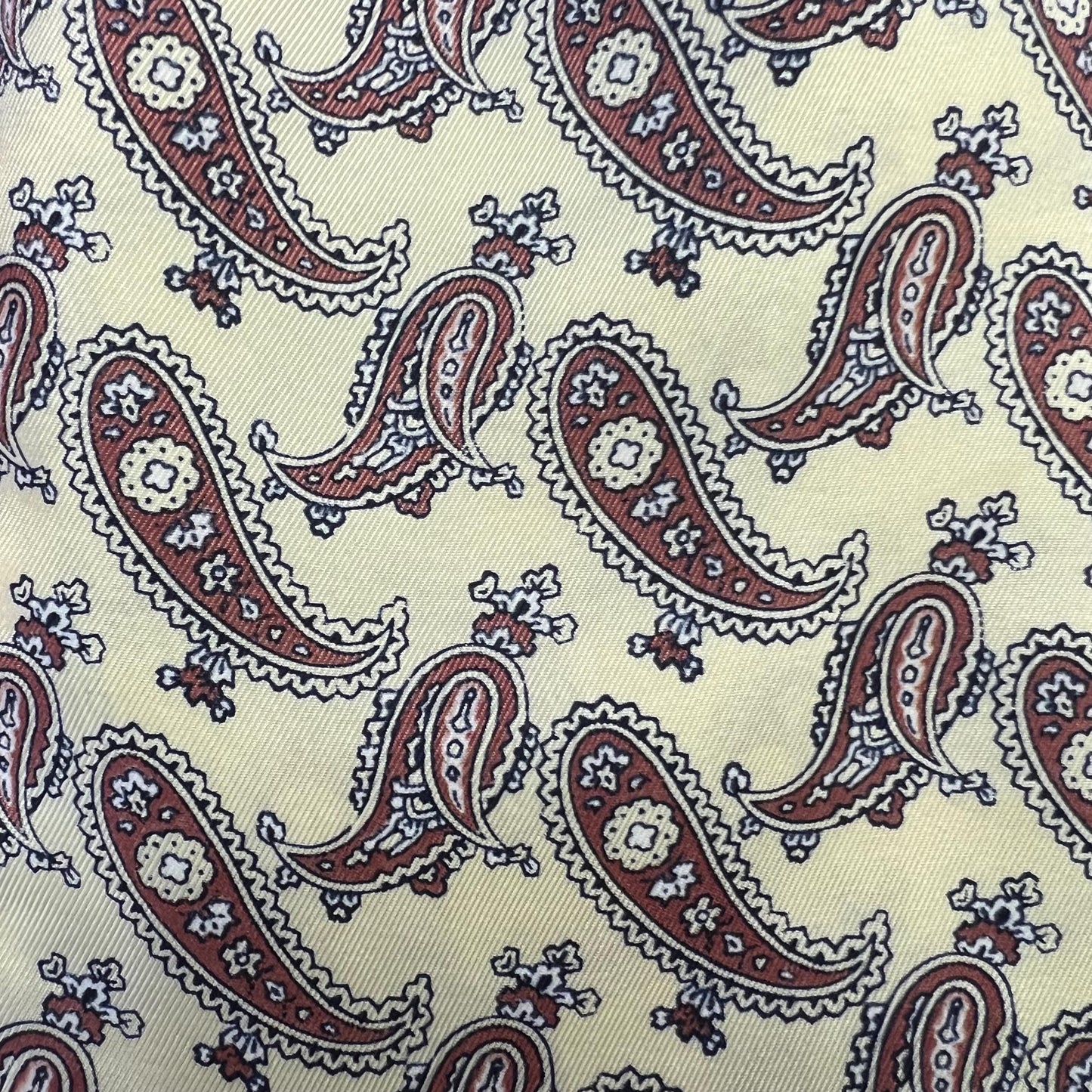 Vintage 1960s SAMMY Rayon Paisley Cravat, Brown and Black onto Pale Gold background - Sustainable Fashion and Gift