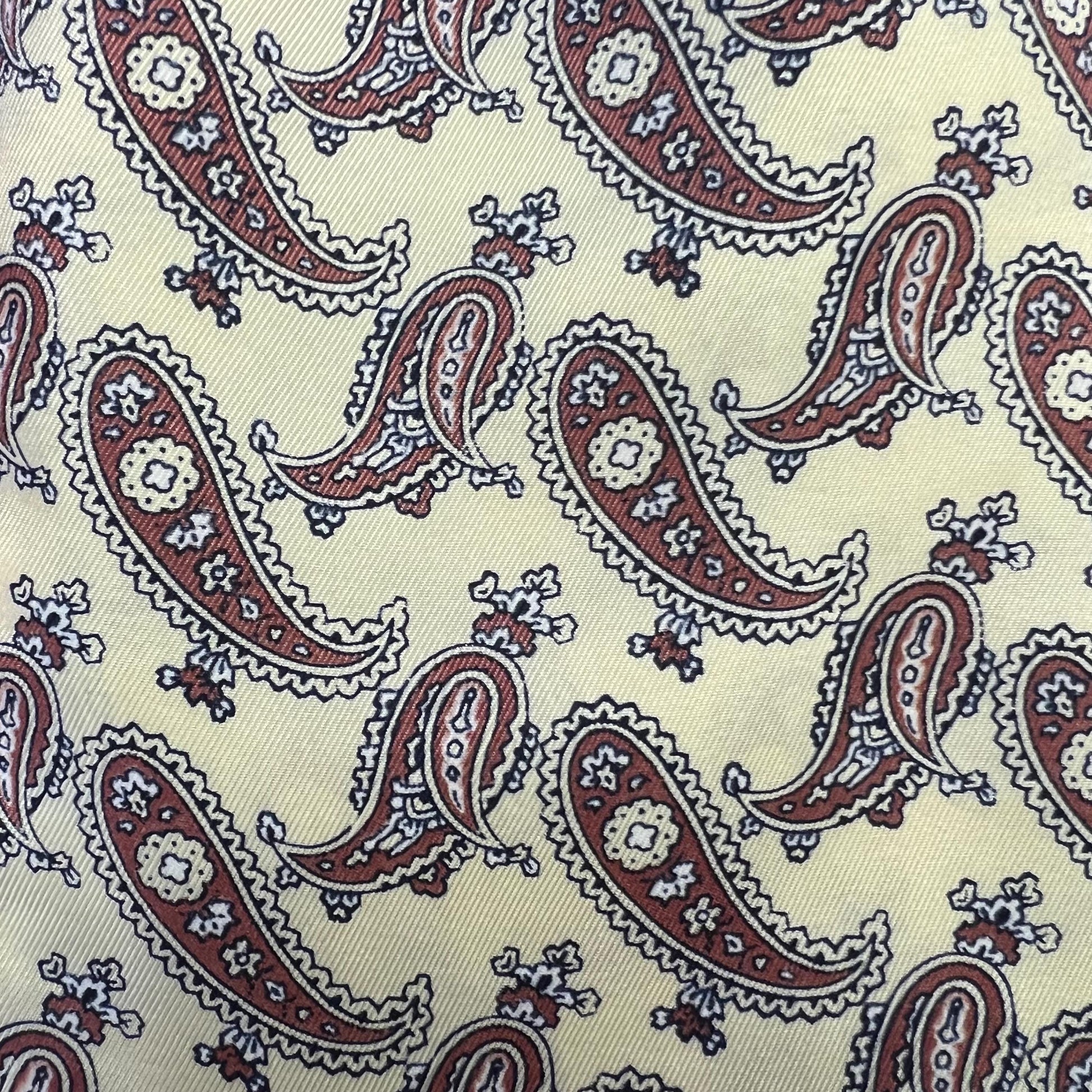 Vintage 1960s SAMMY Rayon Paisley Cravat, Brown and Black onto Pale Gold background - Sustainable Fashion and Gift