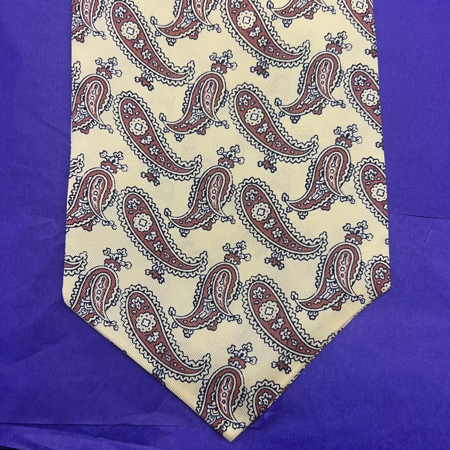 Vintage 1960s SAMMY Rayon Paisley Cravat, Brown and Black onto Pale Gold background - Sustainable Fashion and Gift