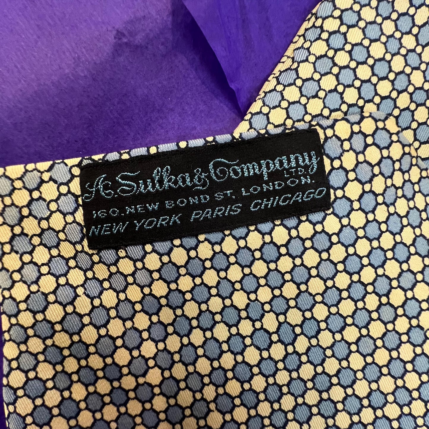 Vintage 1960s Gents Silk Cravat by A. Sulka and Company. Duck Egg Blue and Pale Yellow. Sustainable Fashion and Gift