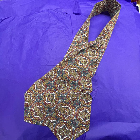 Vintage 1960/70s Gents Cotton Paisley Cravat in Gold, Maroon, and Blue on White Background - Sustainable Fashion and Gift