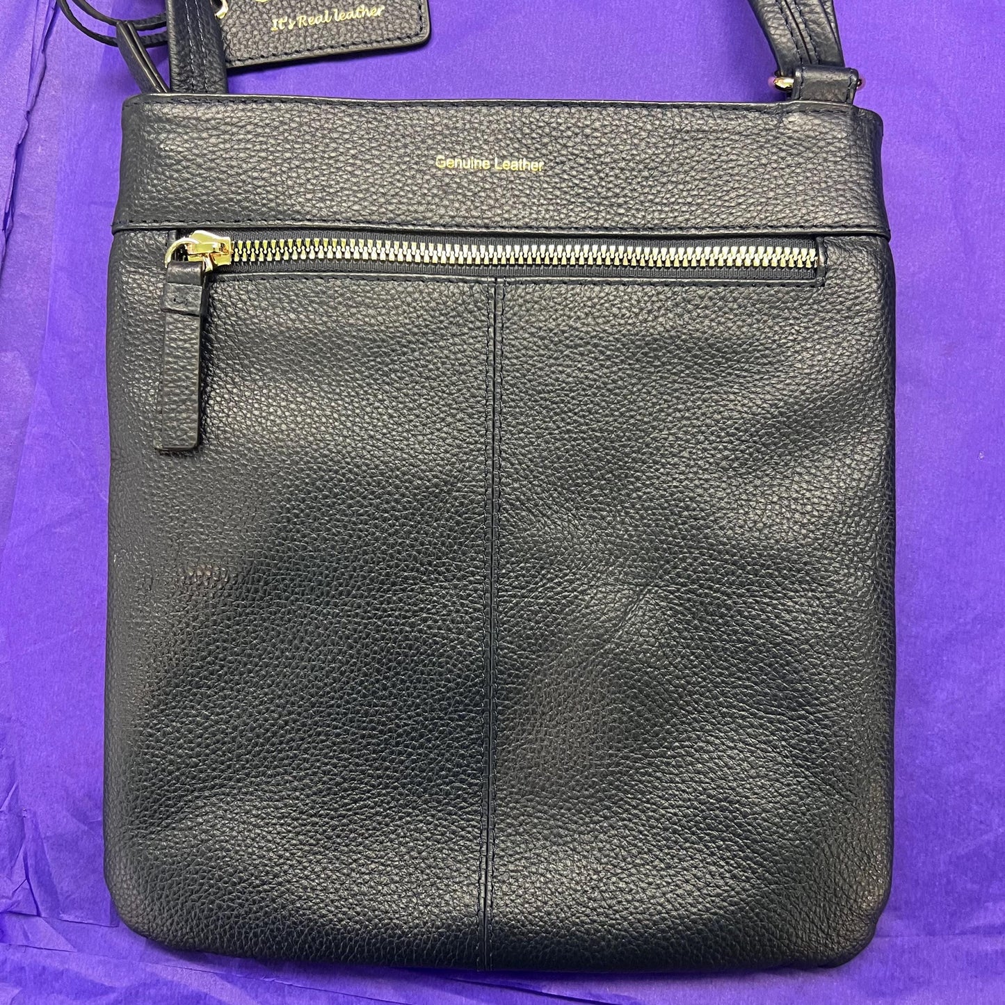 Vintage Ashwood Navy Blue Textured Leather Crossbody / Shoulder Bag - Sustainable Fashion and Gift