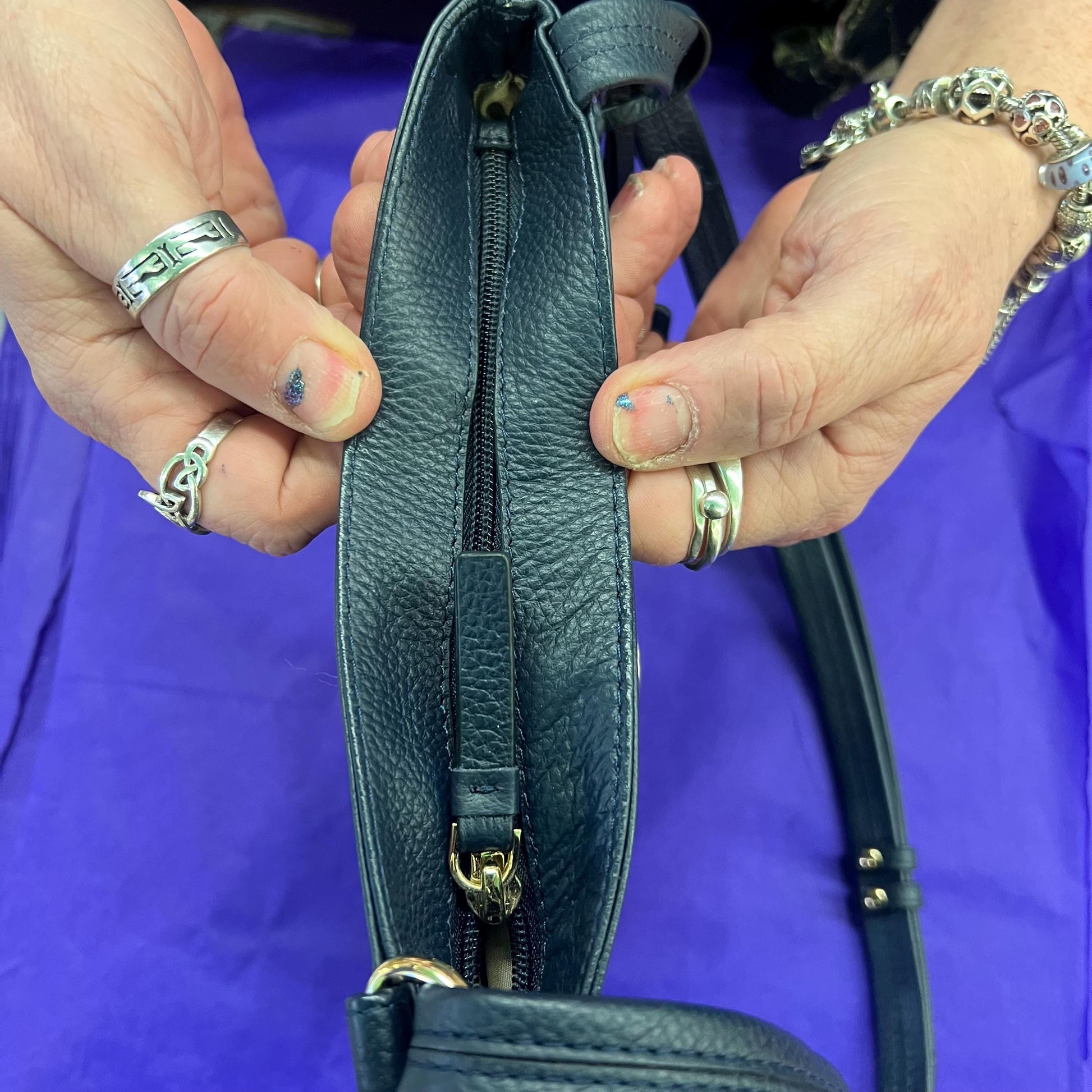 Vintage Ashwood Navy Blue Textured Leather Crossbody / Shoulder Bag - Sustainable Fashion and Gift