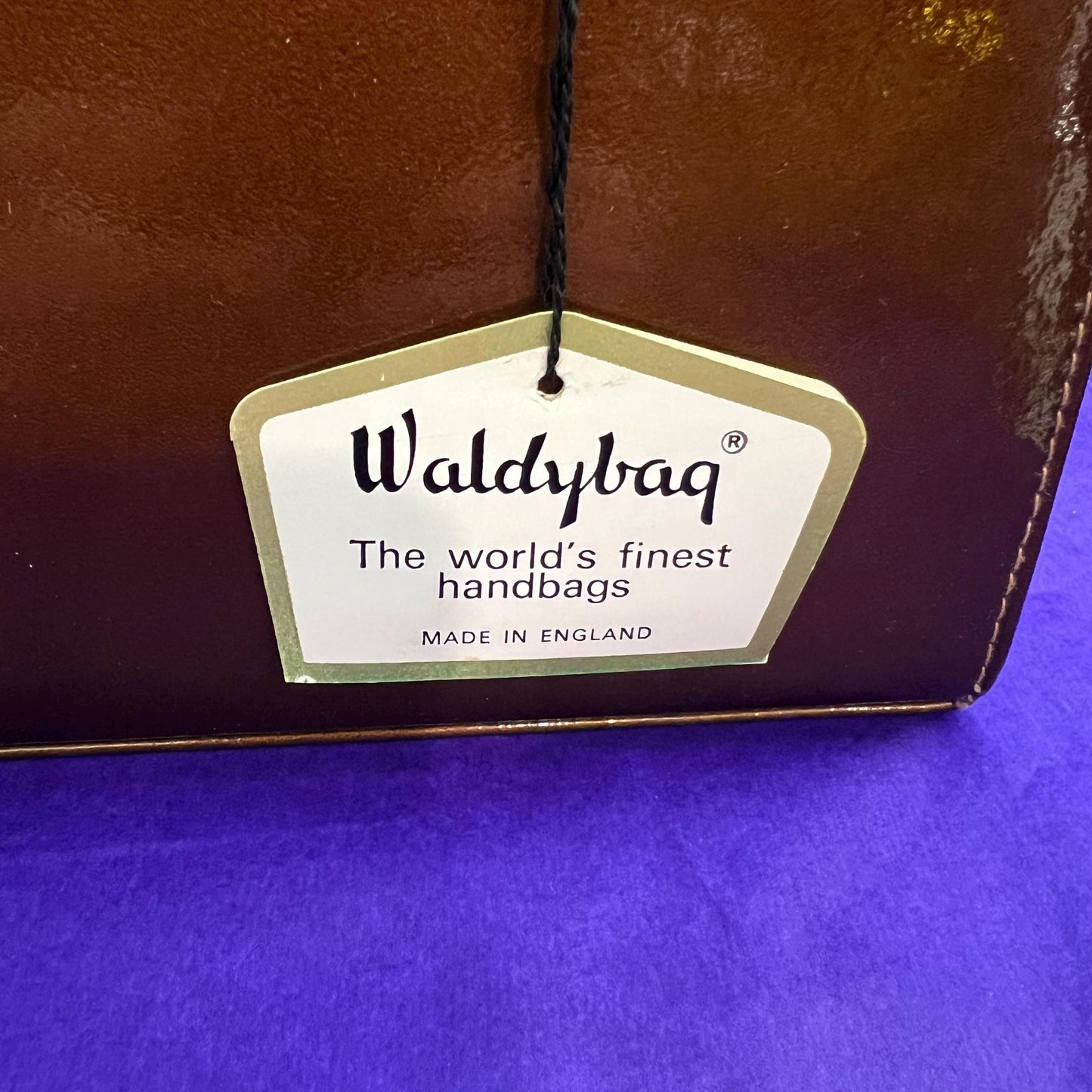 Vintage 1960s Large Chestnut Brown Patent Leather Kelly Style Bag by WALDYBAG, in original box. Sustainable Fashion and Gift