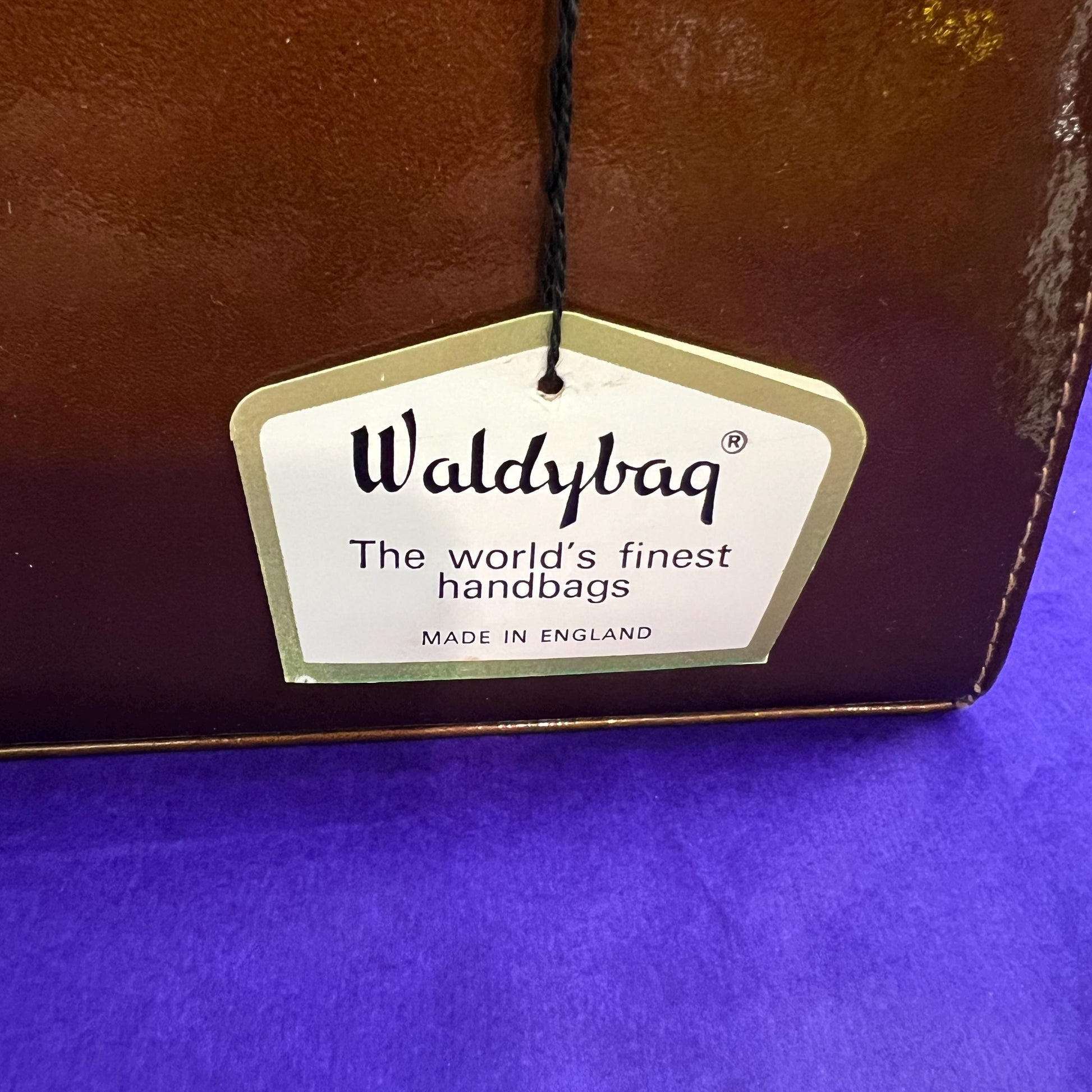 Vintage 1960s Large Chestnut Brown Patent Leather Kelly Style Bag by WALDYBAG, in original box. Sustainable Fashion and Gift