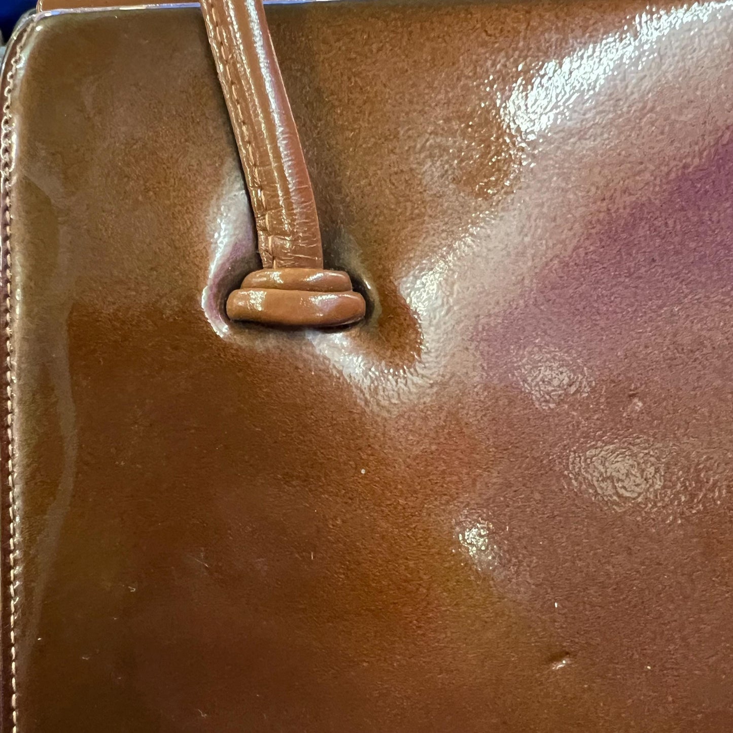 Vintage 1960s Large Chestnut Brown Patent Leather Kelly Style Bag by WALDYBAG, in original box. Sustainable Fashion and Gift