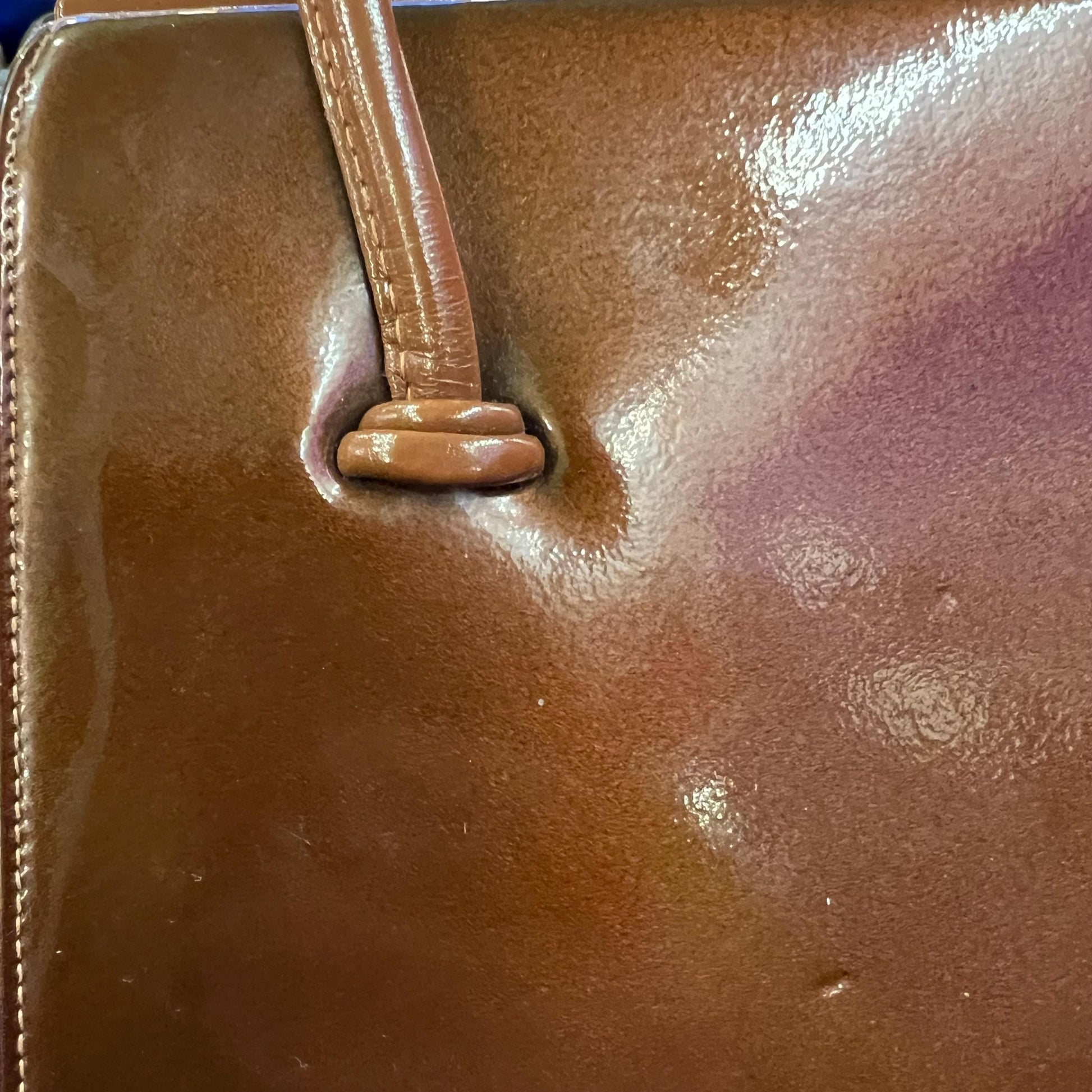 Vintage 1960s Large Chestnut Brown Patent Leather Kelly Style Bag by WALDYBAG, in original box. Sustainable Fashion and Gift