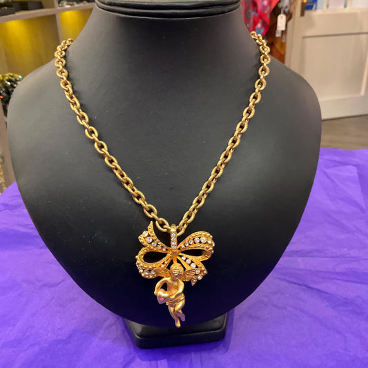 Vintage Kamrose & Cross Jackie Kennedy (JBK) Cherub Angel Gold Tone Large Necklace or Statement Brooch