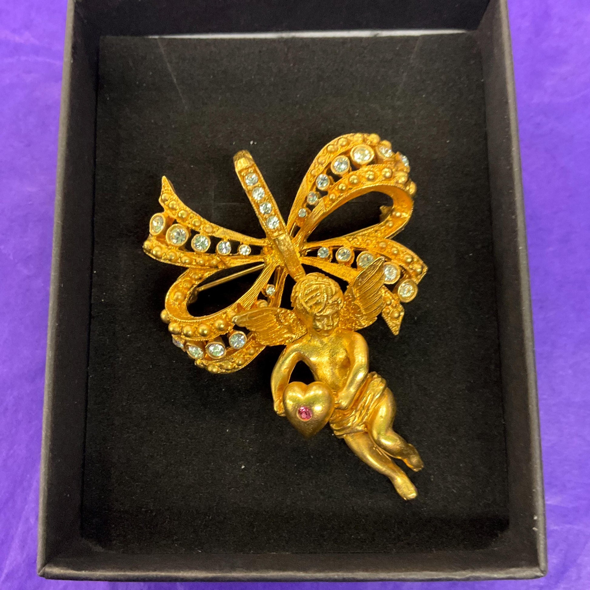 Vintage Kamrose & Cross Jackie Kennedy (JBK) Cherub Angel Gold Tone Large Necklace or Statement Brooch