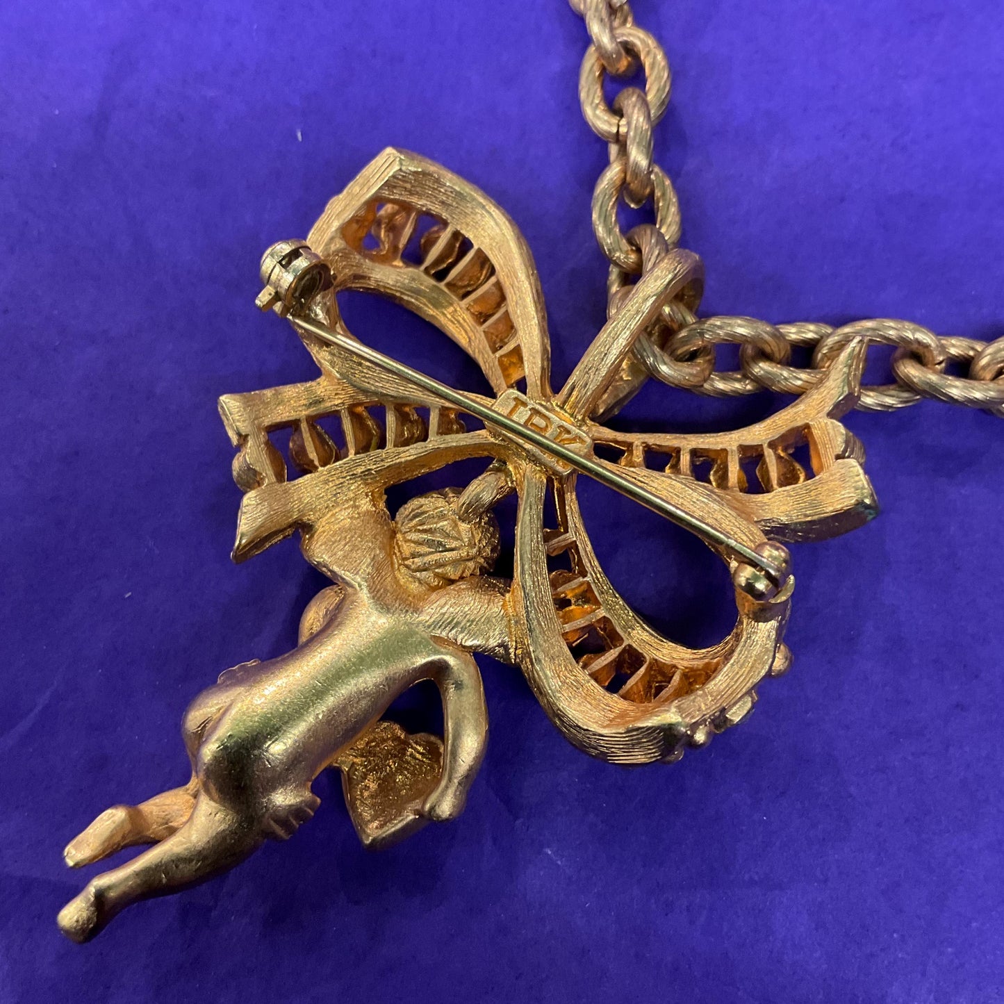 Vintage Kamrose & Cross Jackie Kennedy (JBK) Cherub Angel Gold Tone Large Necklace or Statement Brooch