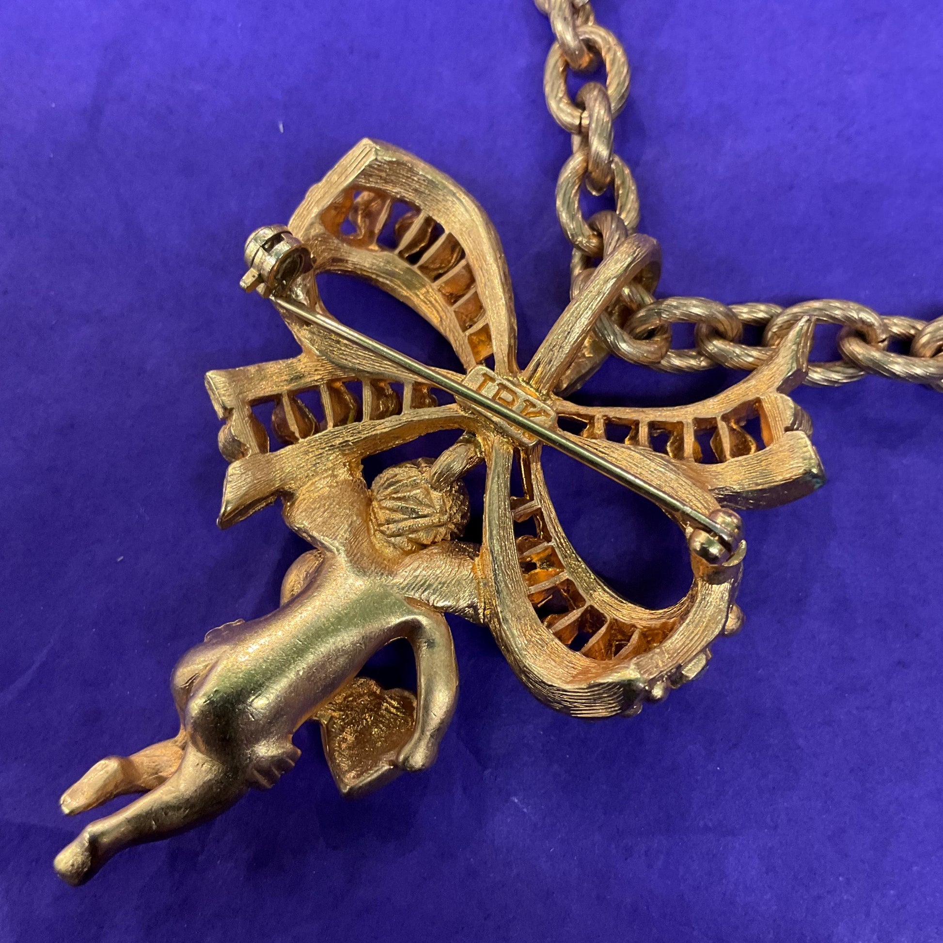 Vintage Kamrose & Cross Jackie Kennedy (JBK) Cherub Angel Gold Tone Large Necklace or Statement Brooch