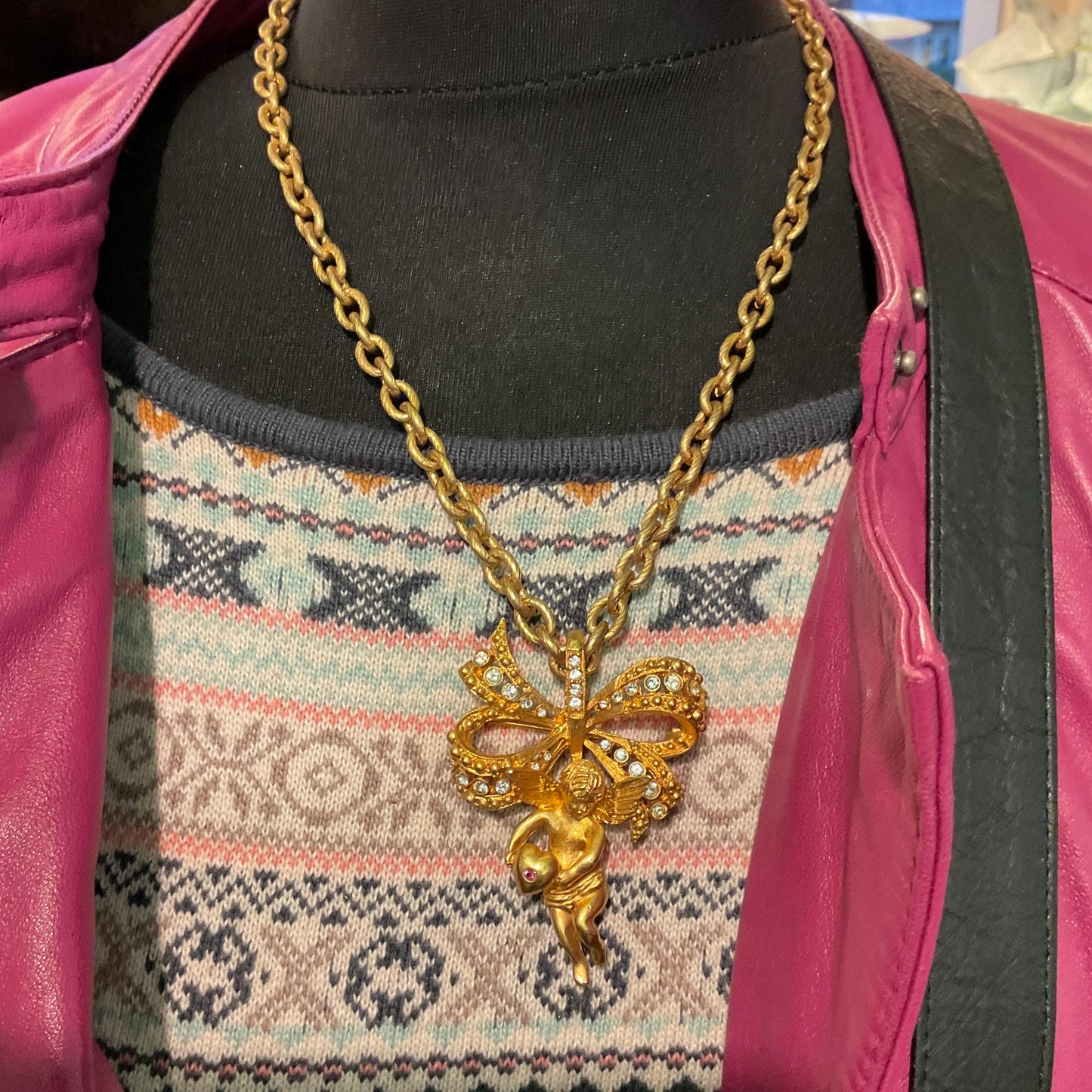 Vintage Kamrose & Cross Jackie Kennedy (JBK) Cherub Angel Gold Tone Large Necklace or Statement Brooch