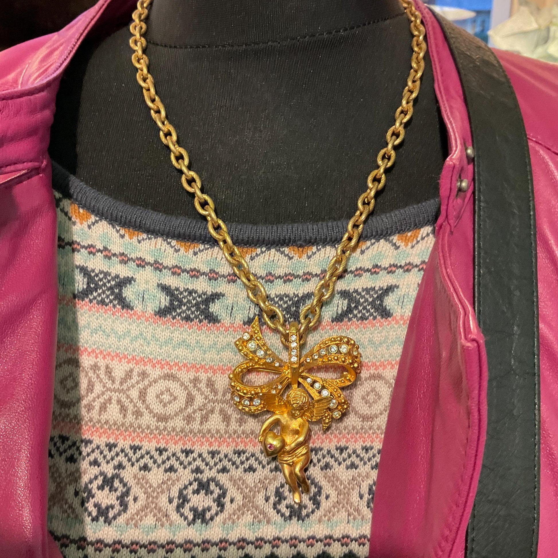 Vintage Kamrose & Cross Jackie Kennedy (JBK) Cherub Angel Gold Tone Large Necklace or Statement Brooch