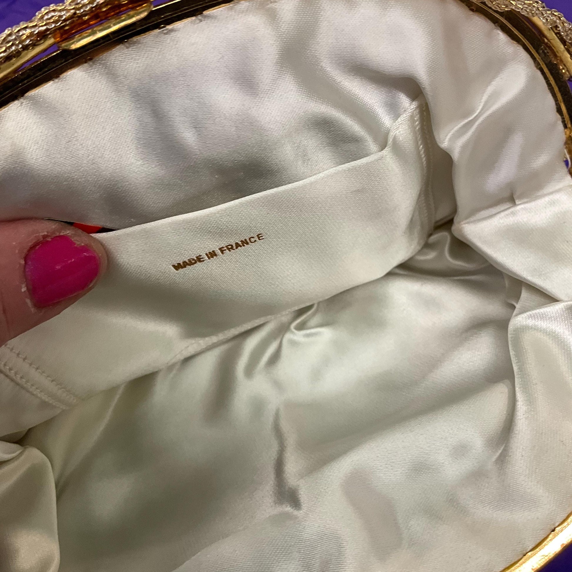 Vintage 1930s/40s French Gold and Ivory Brocade Evening Bag with Silver crystals