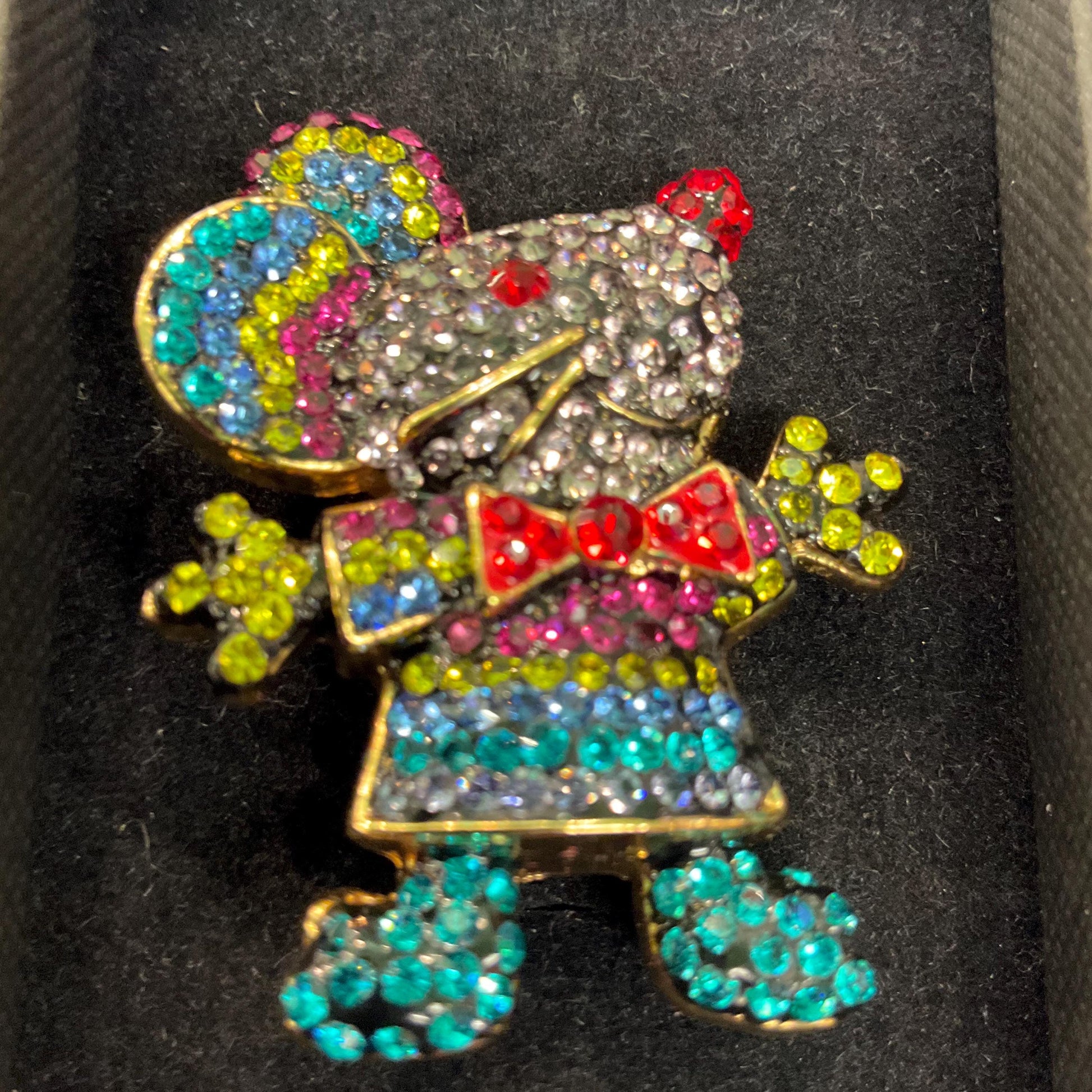 Vintage Butler and Wilson Rainbow Crystal Mouse Brooch, Gold tone with vibrant multicoloured rhinestones