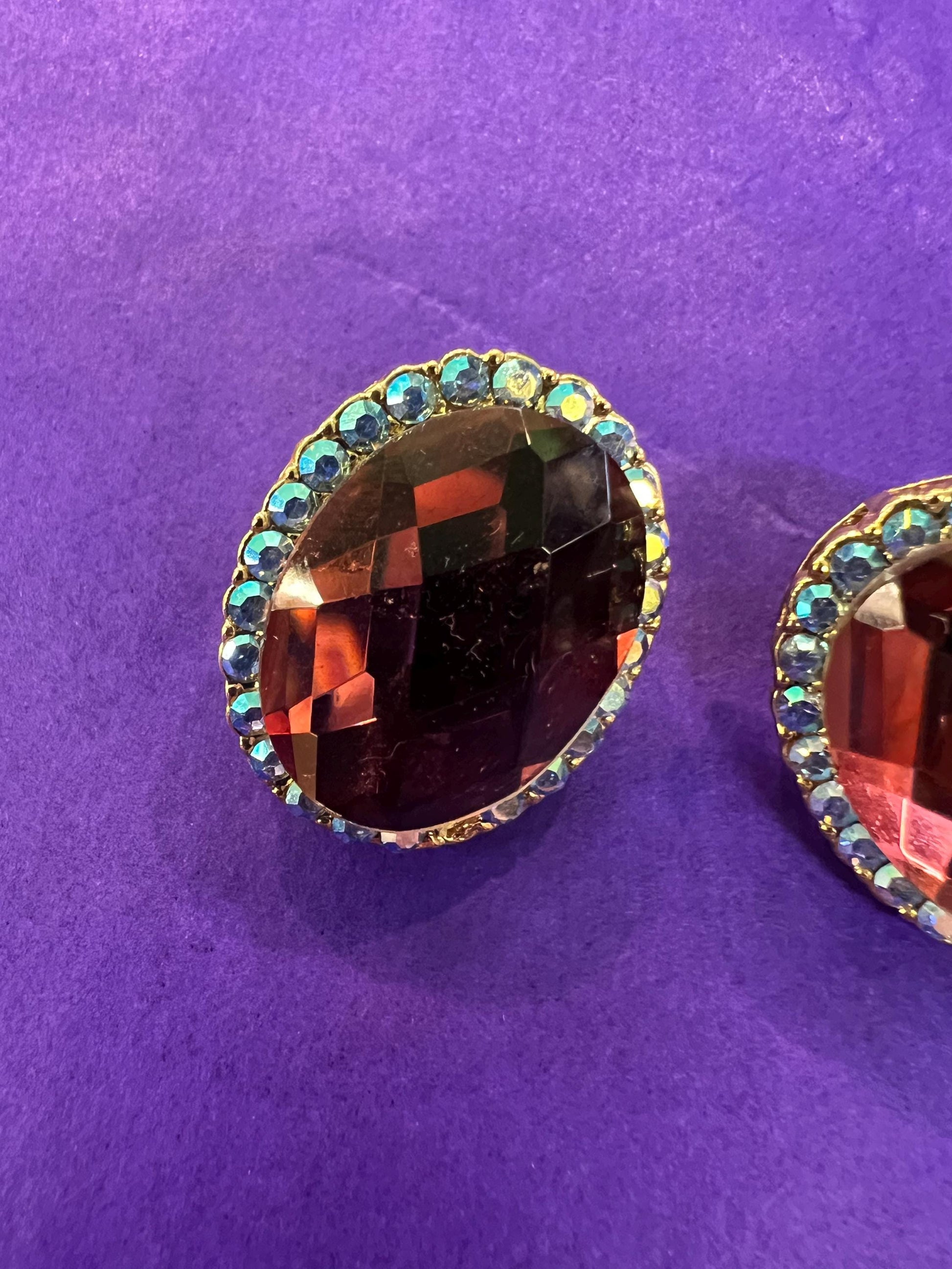 Vintage Butler and Wilson Large Crystal Clip on Earrings, gold tone with crystal and rhinestones