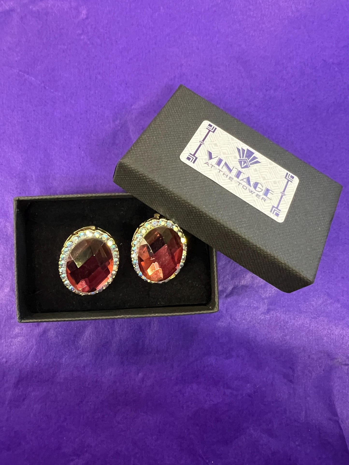Vintage Butler and Wilson Large Crystal Clip on Earrings, gold tone with crystal and rhinestones