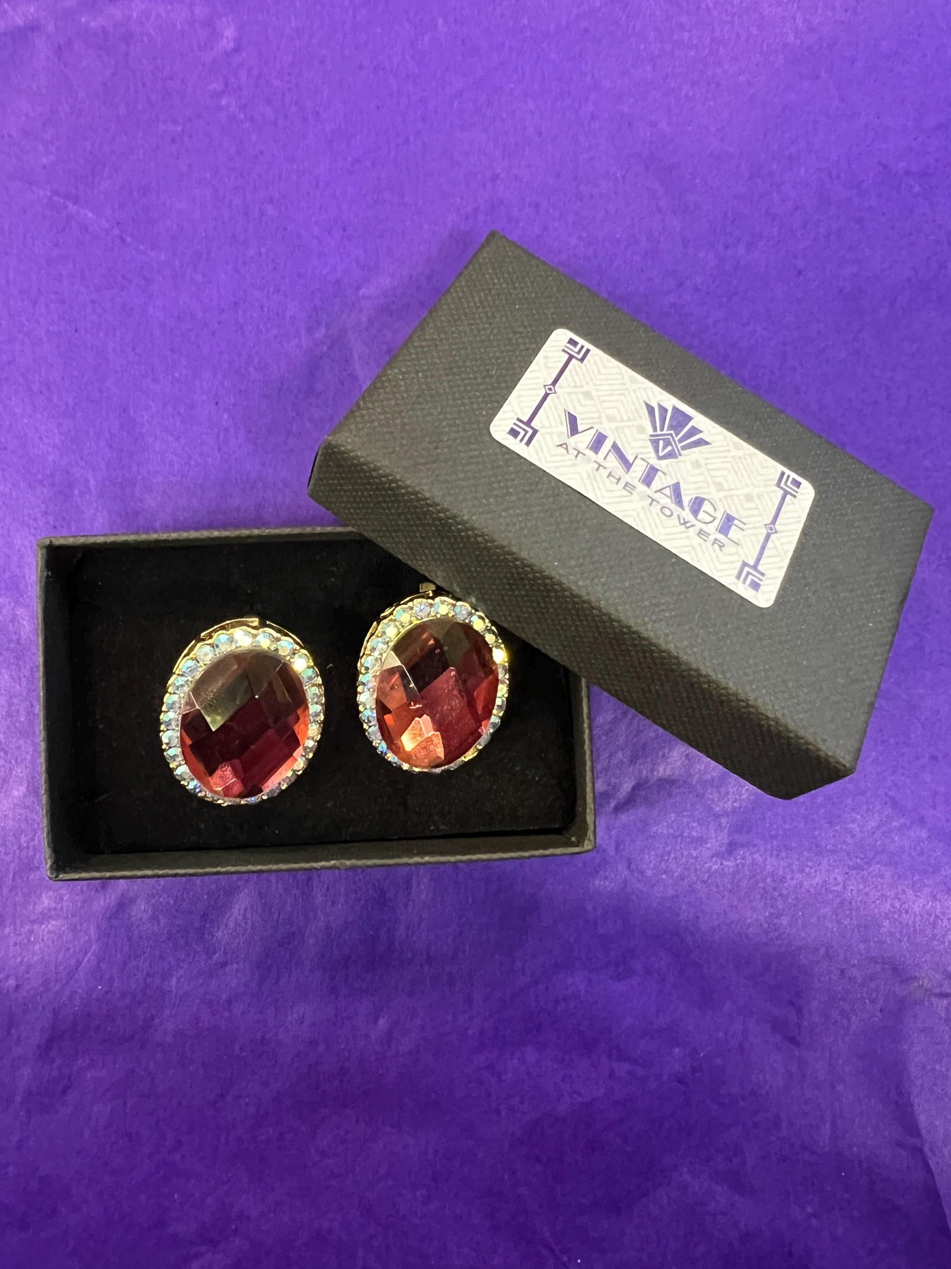 Vintage Butler and Wilson Large Crystal Clip on Earrings, gold tone with crystal and rhinestones