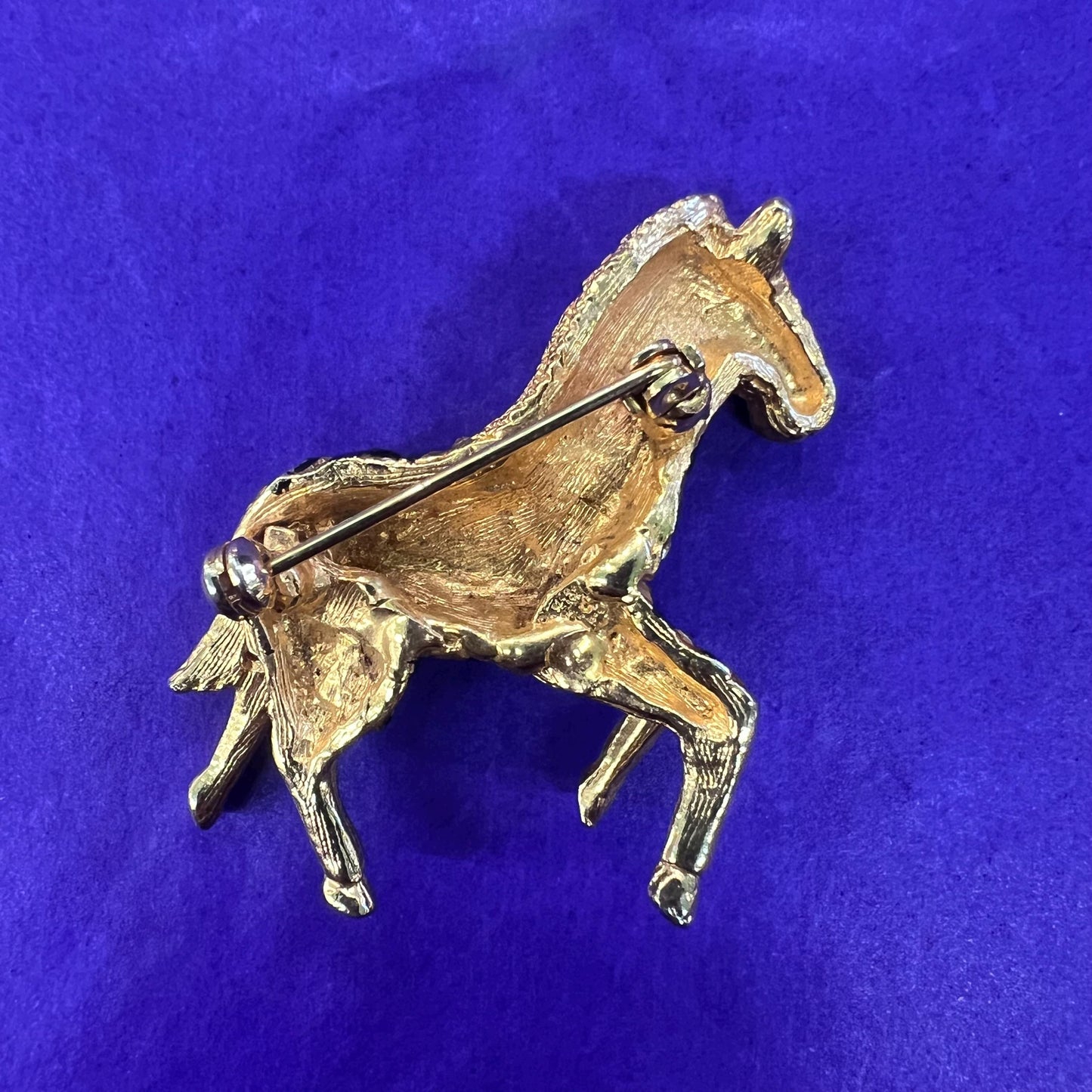 Vintage 1980s Crystal Zebra Brooch, gold tone with black enamel and rhinestones