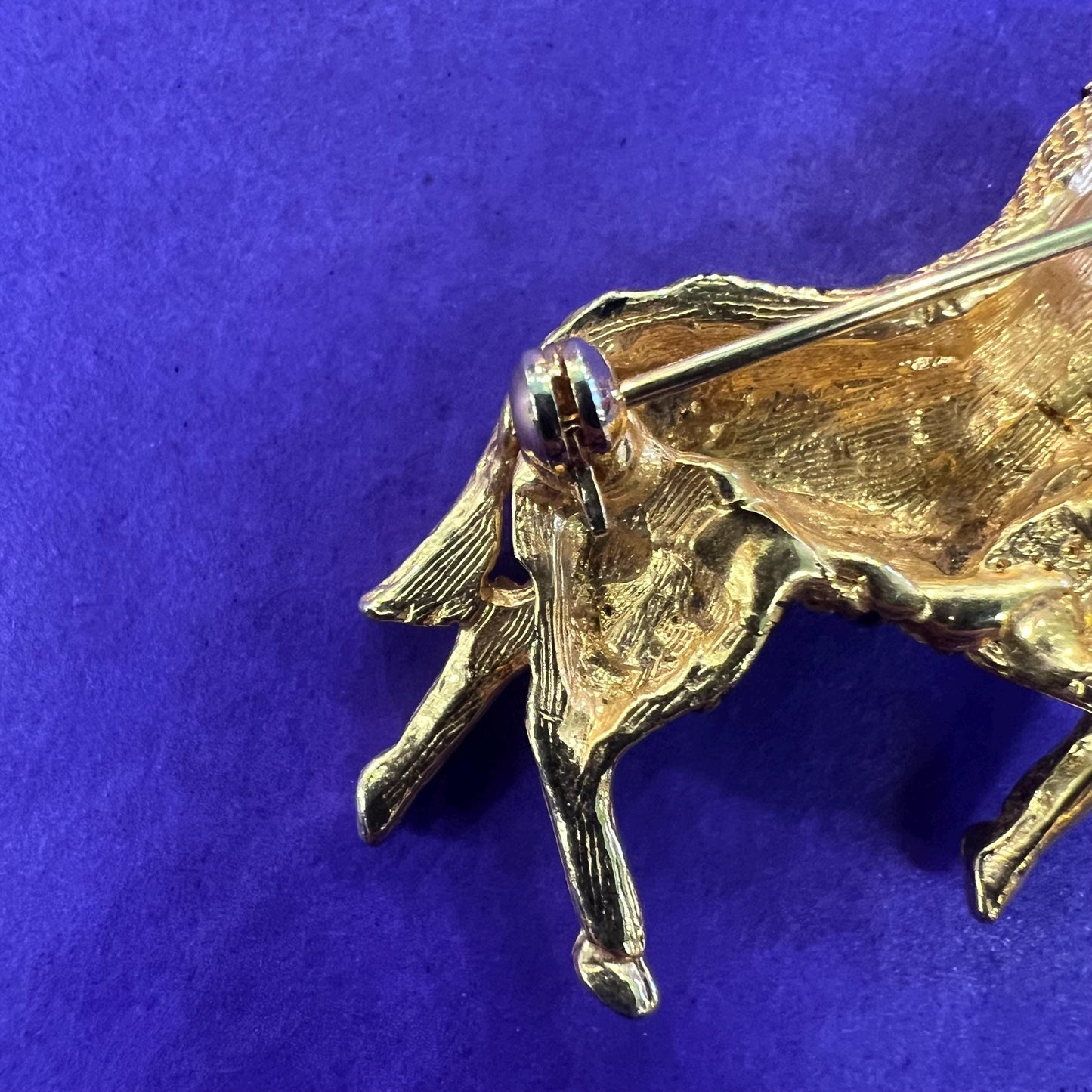 Vintage 1980s Crystal Zebra Brooch, gold tone with black enamel and rhinestones