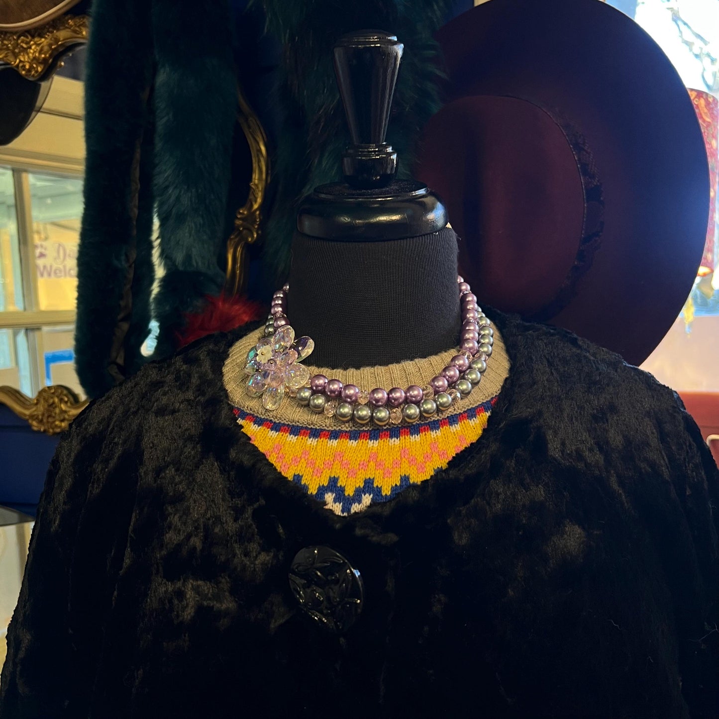 Vintage Butler and Wilson Faux Pearl and Crystal Asymmetric Floral Necklace, With Crystal Flowers - matching bracelet available separately