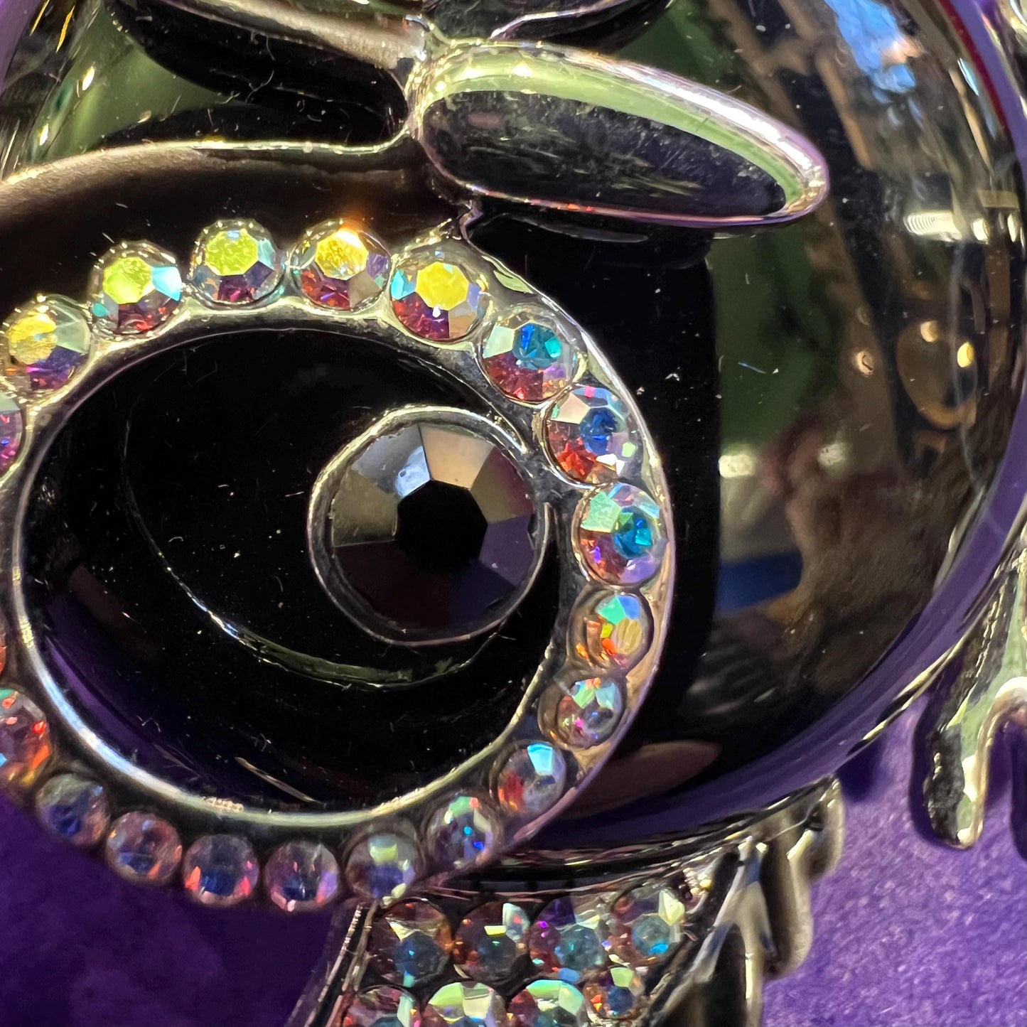 Vintage Butler and Wilson Large Crystal Owl Brooch, Onyx Gemstone and Aurora Borealis Rhinestones
