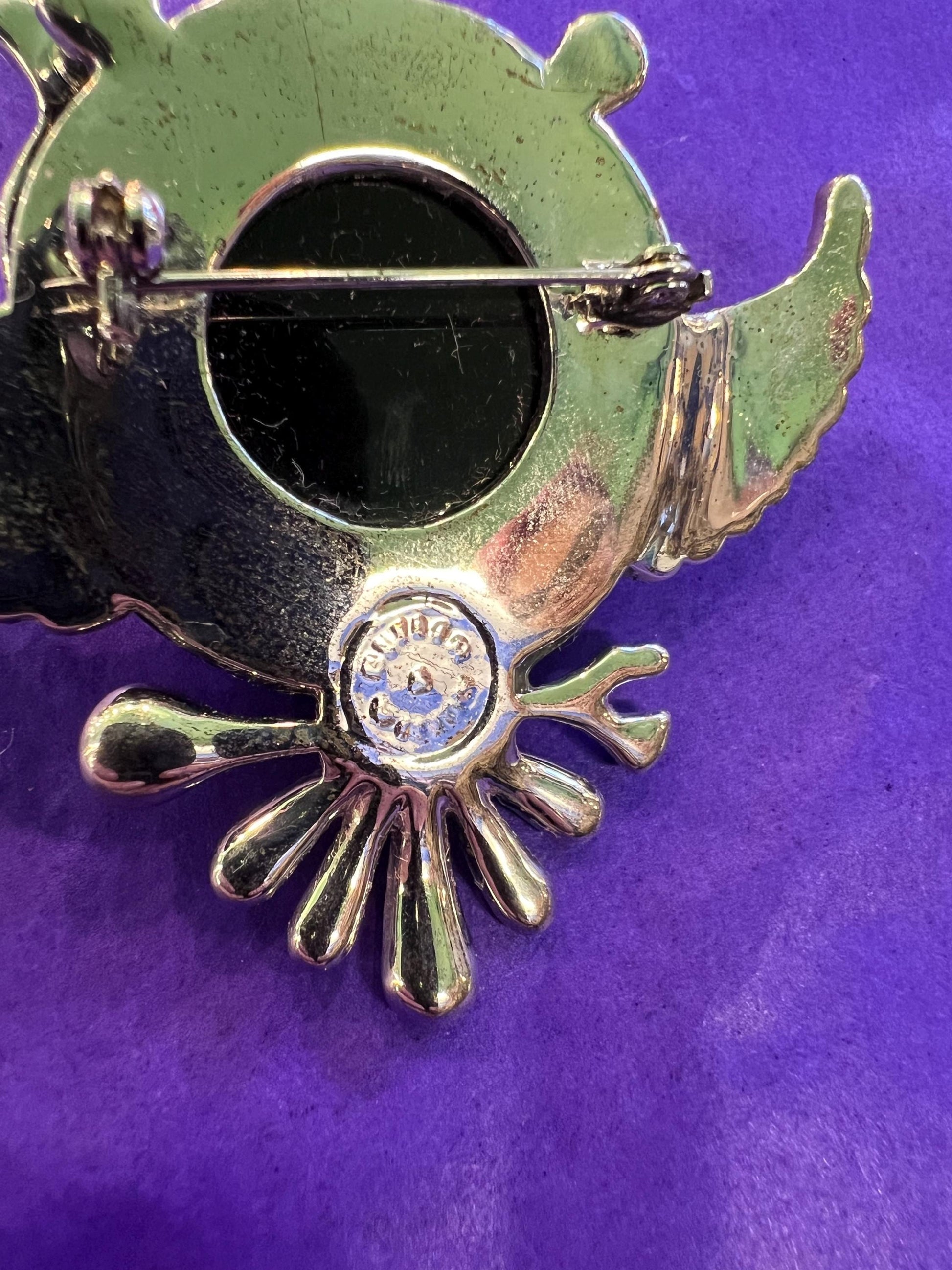 Vintage Butler and Wilson Large Crystal Owl Brooch, Onyx Gemstone and Aurora Borealis Rhinestones