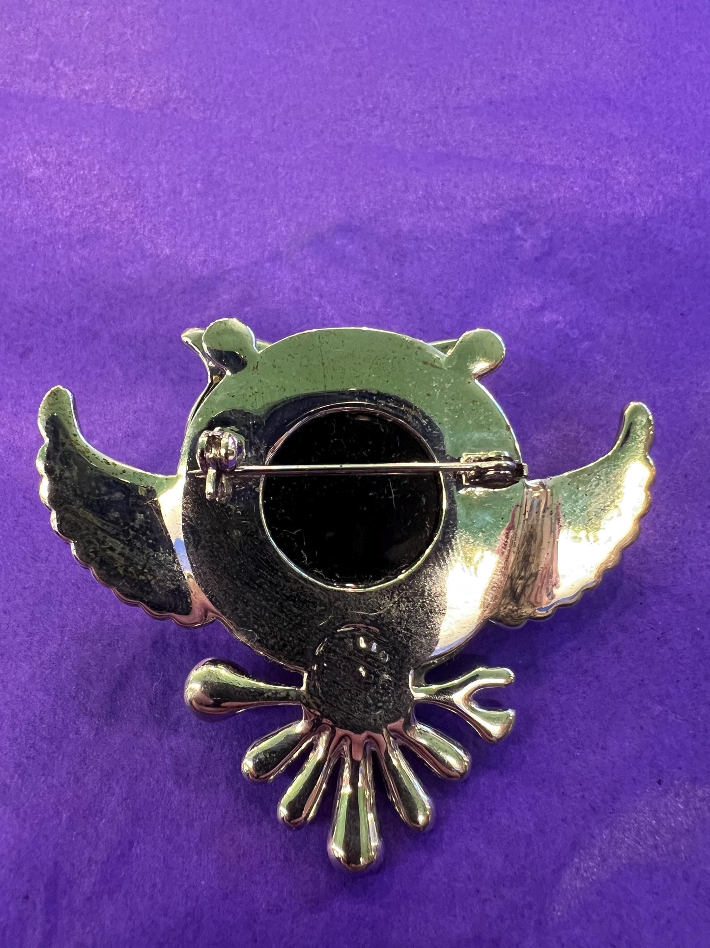 Vintage Butler and Wilson Large Crystal Owl Brooch, Onyx Gemstone and Aurora Borealis Rhinestones