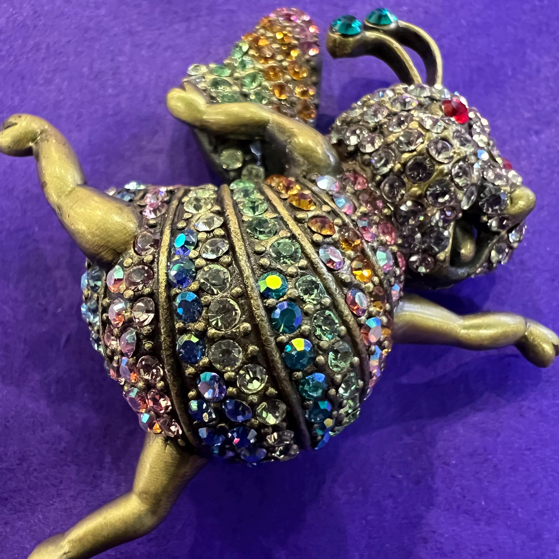 Vintage Butler and Wilson Crystal Dancing Bee Brooch, Old gold tone with pastel Ombré rhinestones