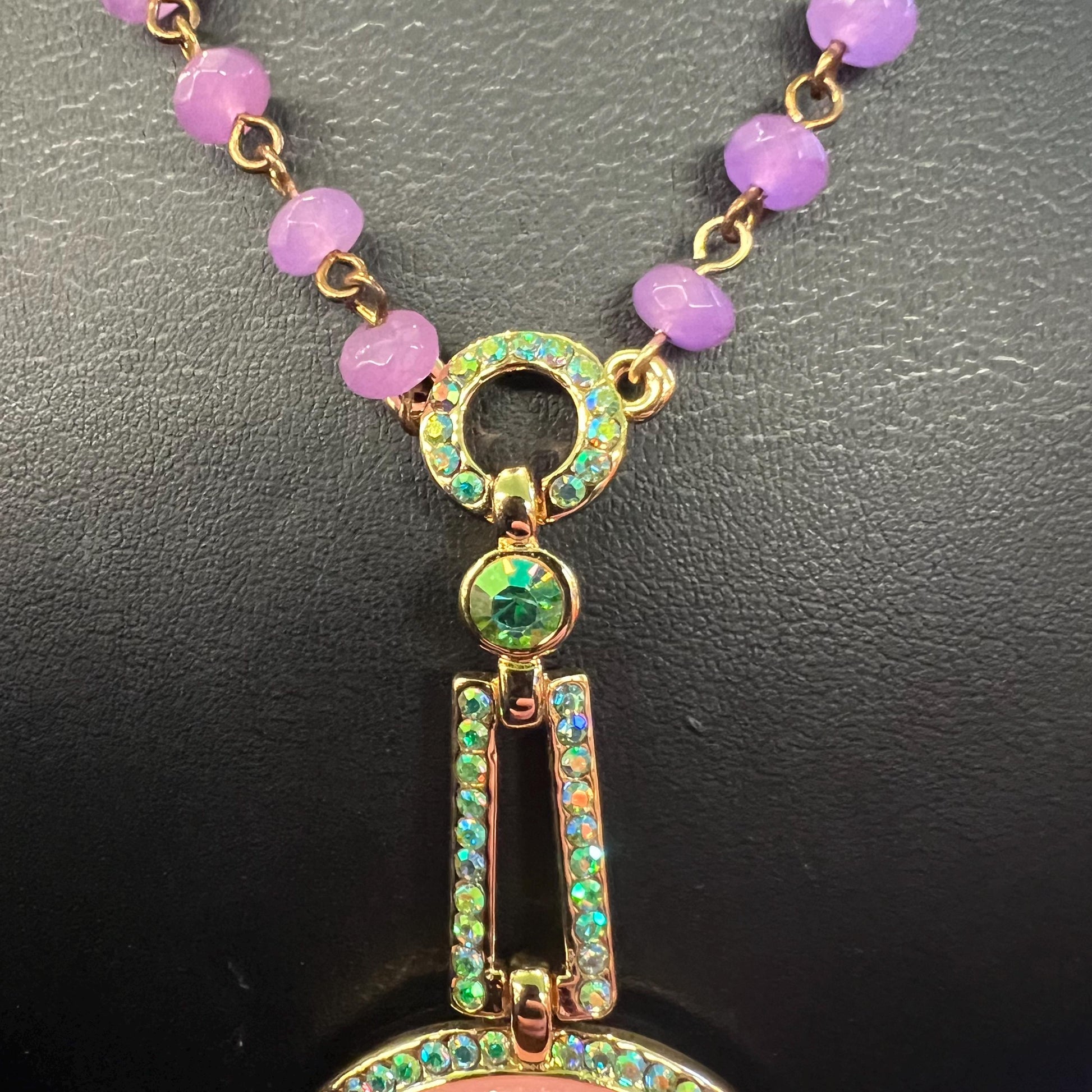 Vintage Butler and Wilson Art Deco Style Crystal Geometric Beaded Necklace, large donut crystal and borealis rhinestones
