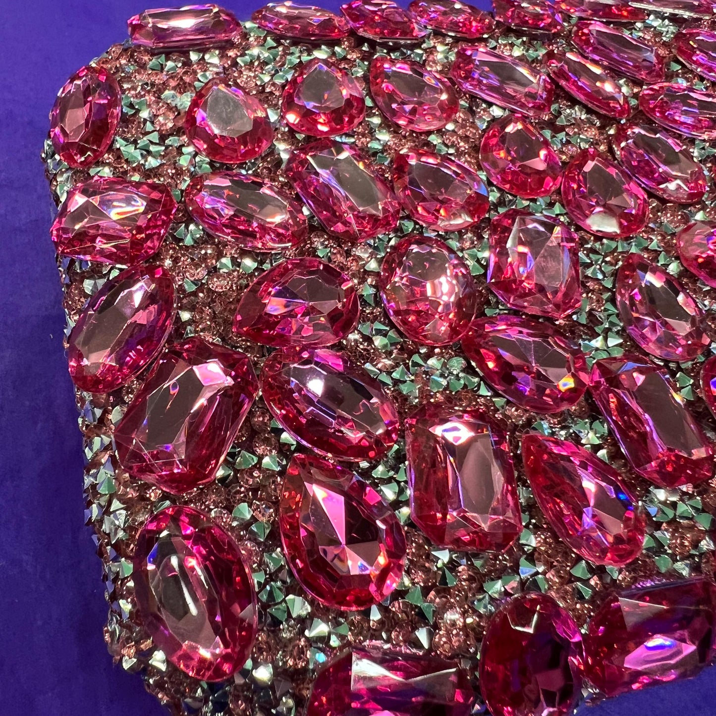 Vintage Pink and Silver Bejewelled Lurex Box Clutch Hand or Shoulder Bag by MILISENTE