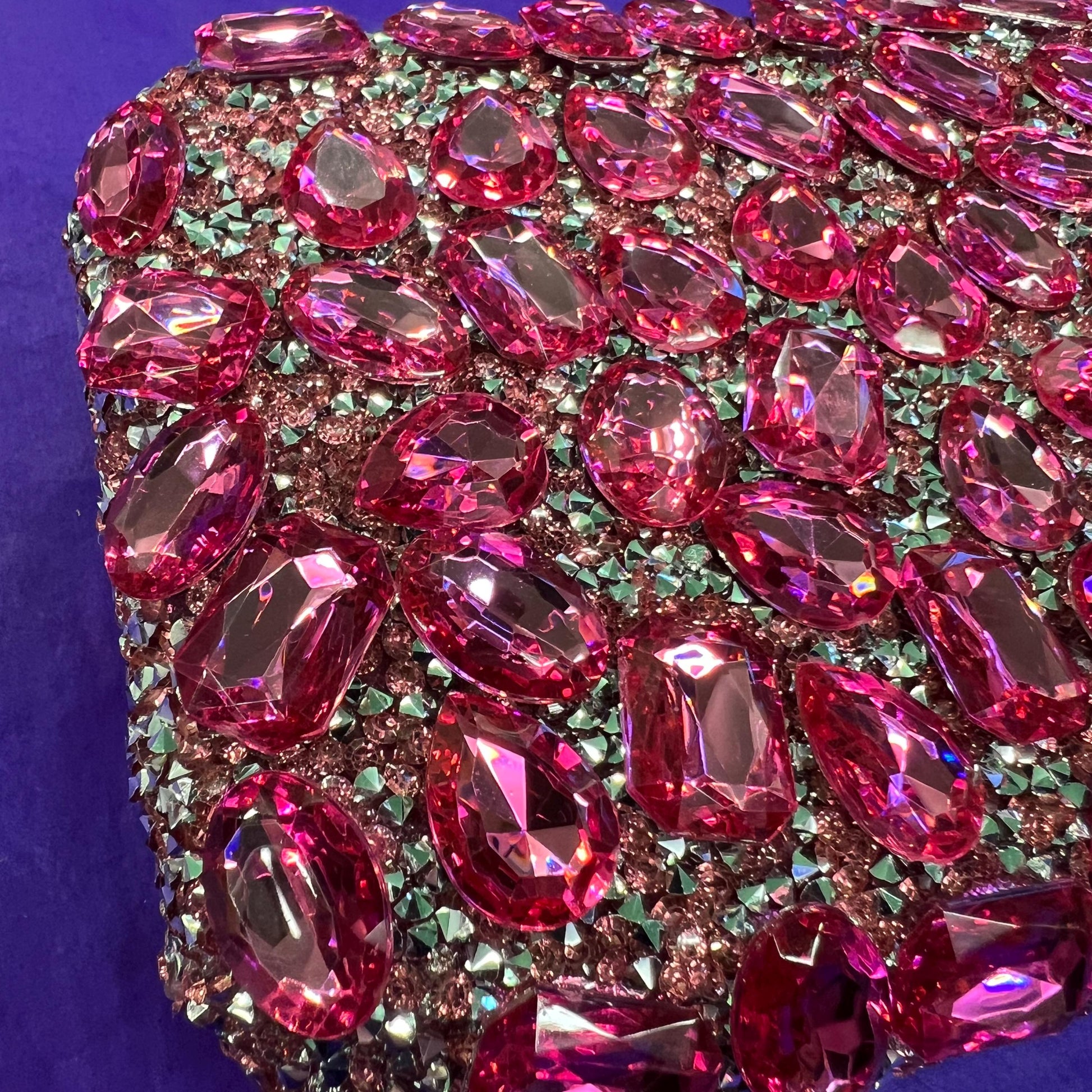 Vintage Pink and Silver Bejewelled Lurex Box Clutch Hand or Shoulder Bag by MILISENTE