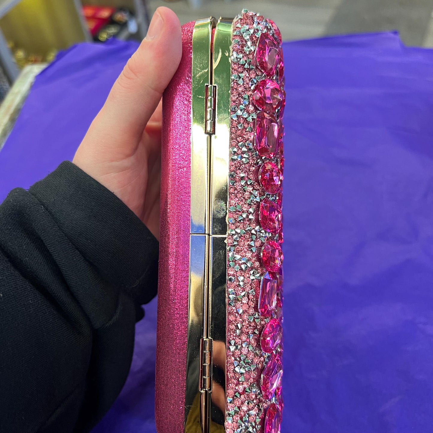 Vintage Pink and Silver Bejewelled Lurex Box Clutch Hand or Shoulder Bag by MILISENTE