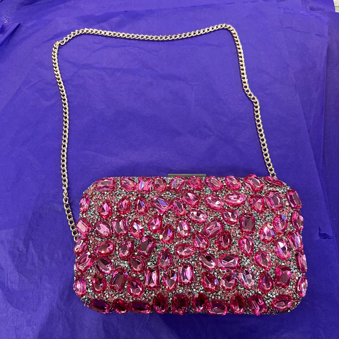Vintage Pink and Silver Bejewelled Lurex Box Clutch Hand or Shoulder Bag by MILISENTE