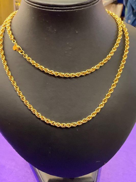 Vintage 1980s MONET long Gold Tone Rope Opera Length Necklace - Sustainable Gift