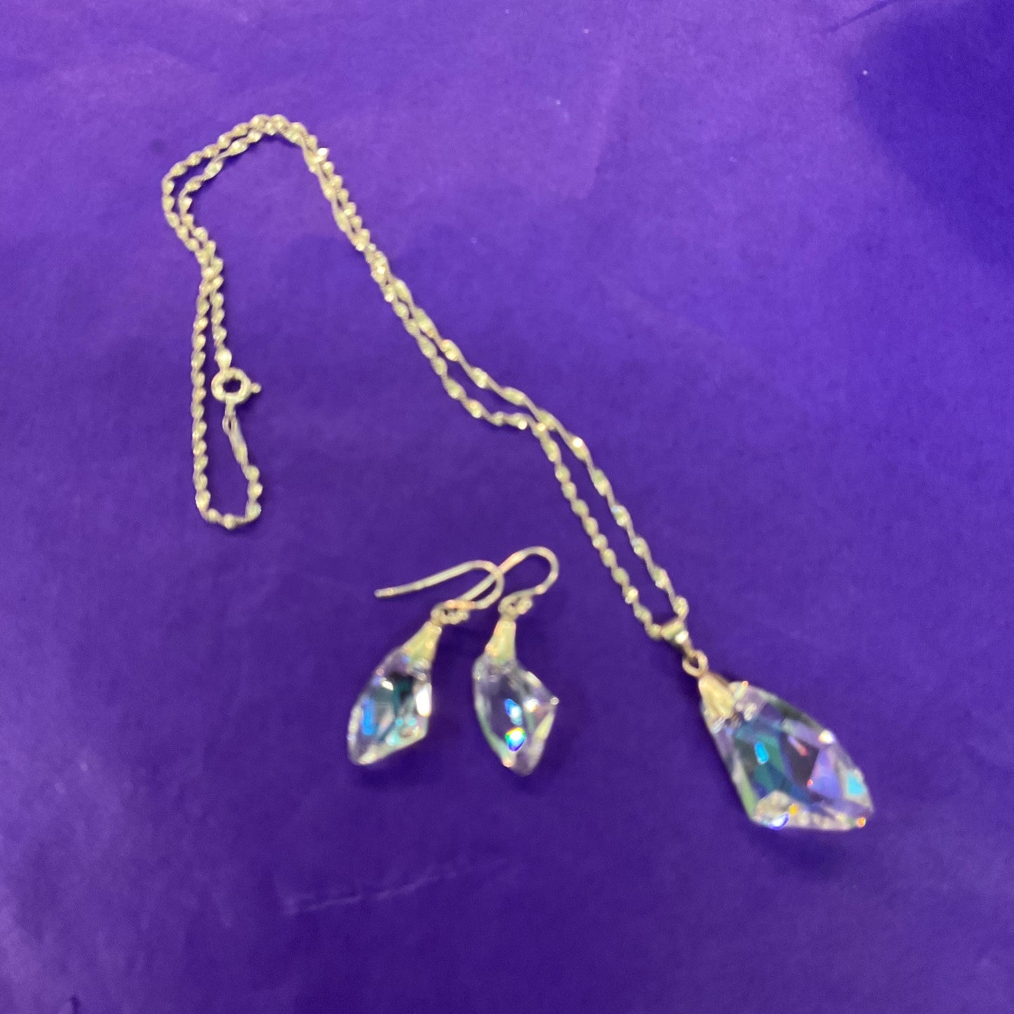 Vintage 1960s/70s Austrian Borealis Crystal and Silver (925) Necklace and Drop Earring Set, original box